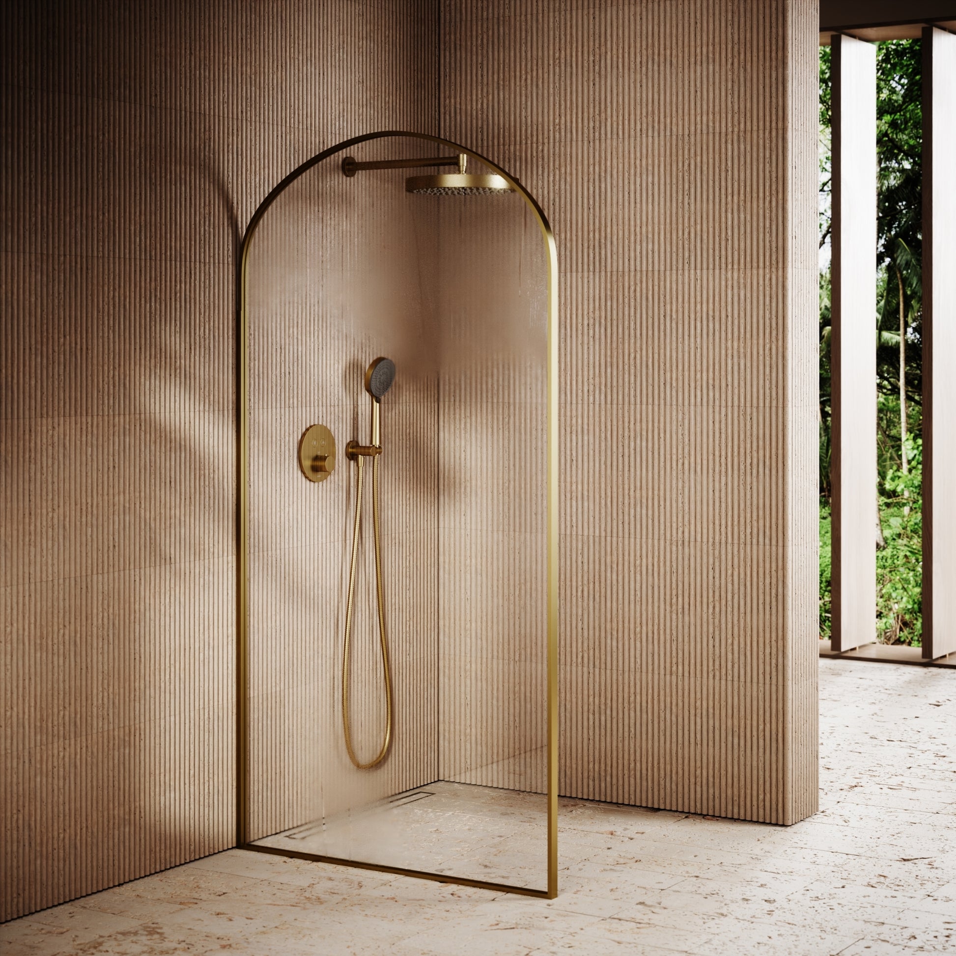 Casa Curved Arch Brushed Gold Shower Screen (All Sizes)