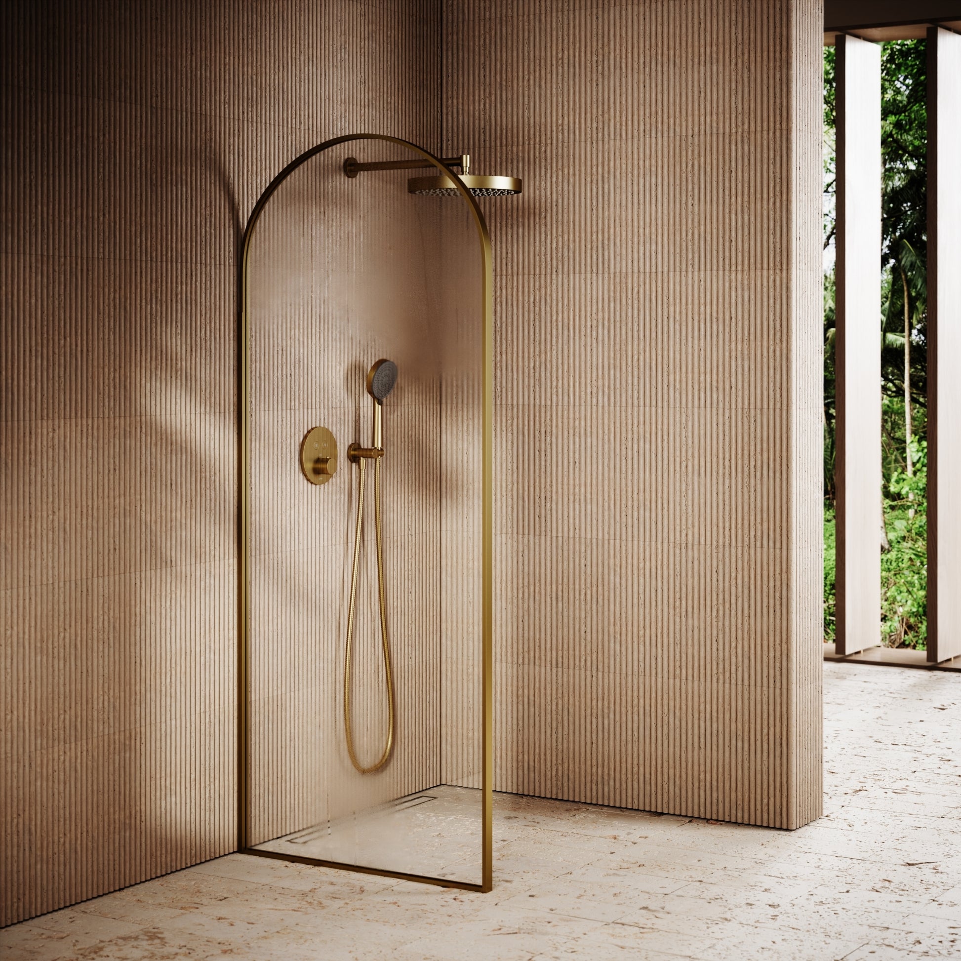 Casa Curved Arch Brushed Gold Shower Screen (All Sizes)