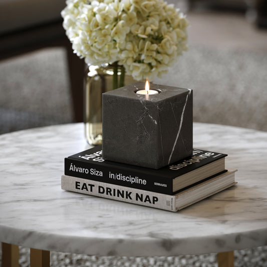 Cassini Pietra Grey Marble Square Candle Holder