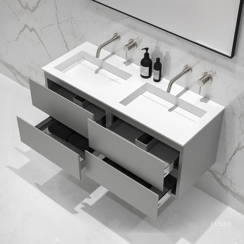 Celare Concrete Grey Double Vanity Unit with Stone Basin 1200mm