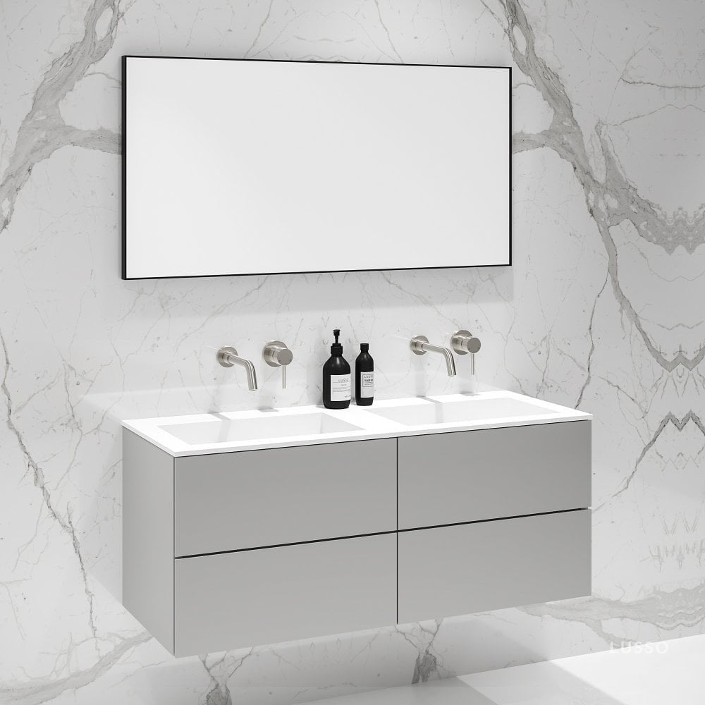 Celare Concrete Grey Double Vanity Unit with Stone Basin 1200mm