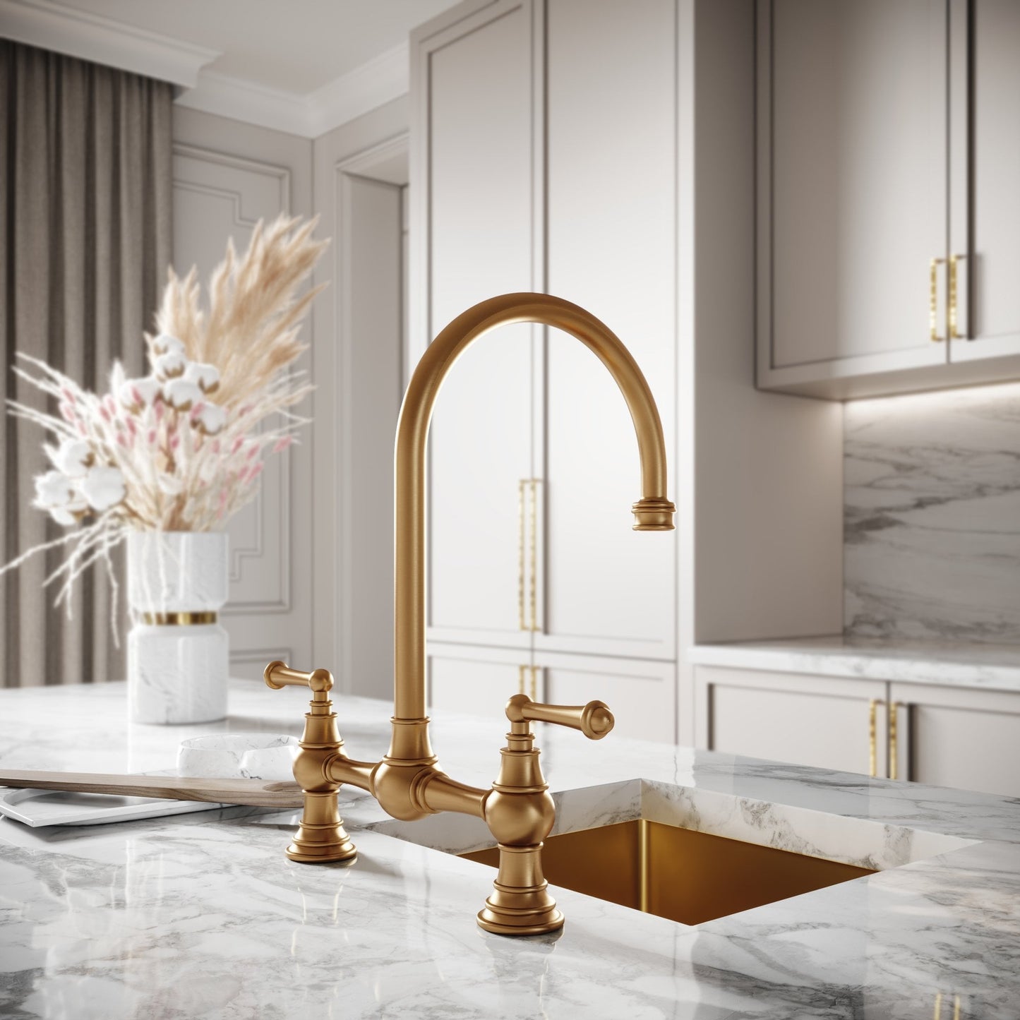 Celeste 2-hole Traditional Kitchen Tap Brushed Gold