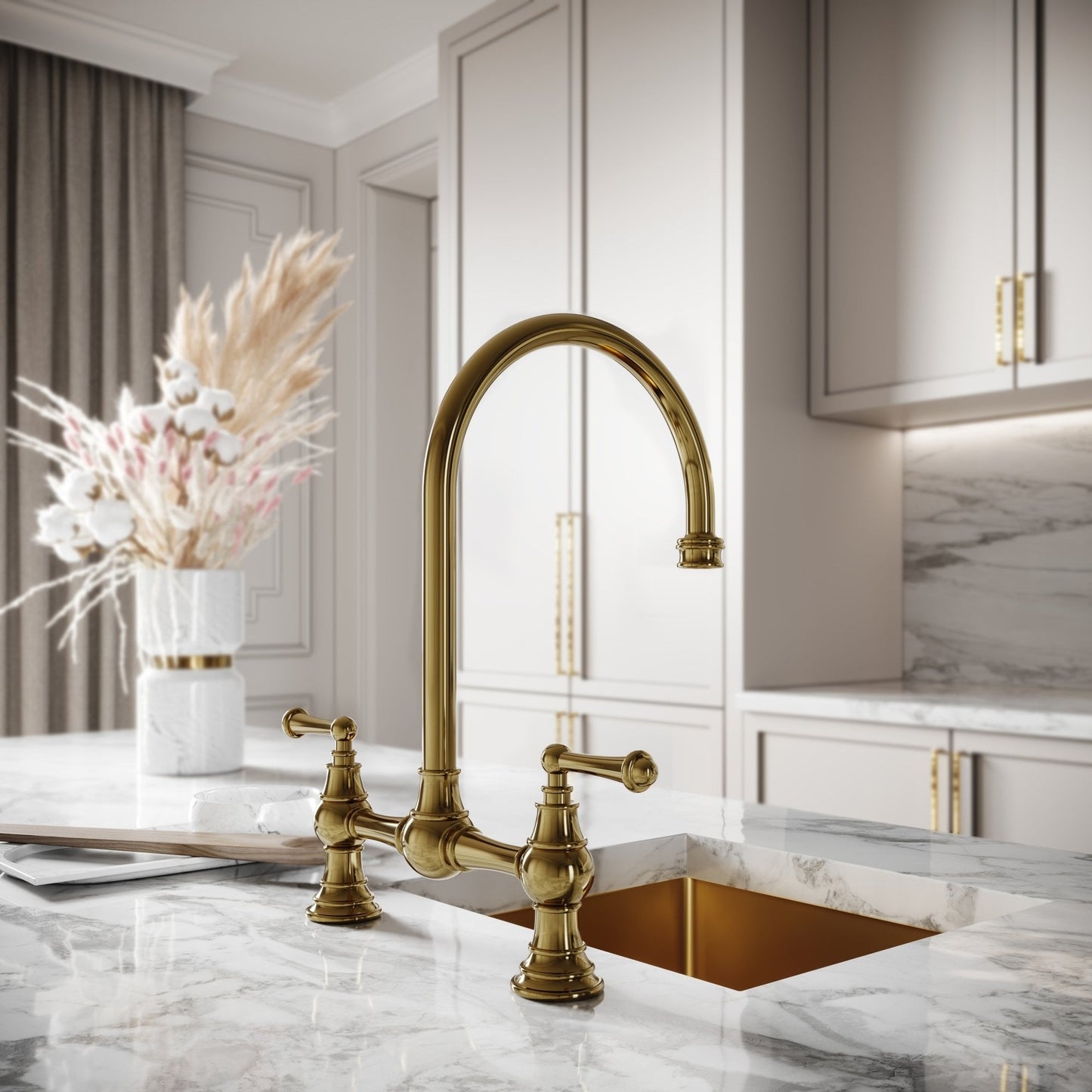 Celeste 2-Hole Traditional Kitchen Tap Polished Brass