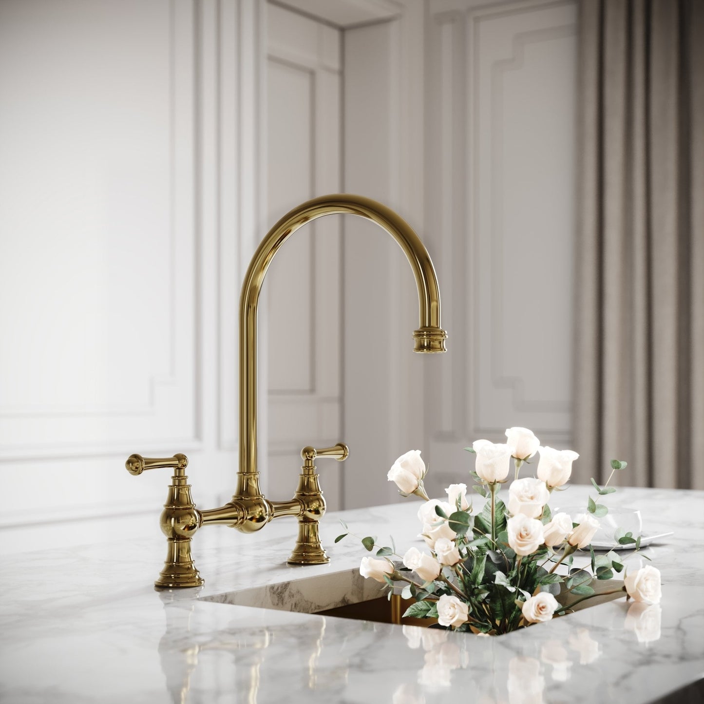 Celeste 2-Hole Traditional Kitchen Tap Polished Brass
