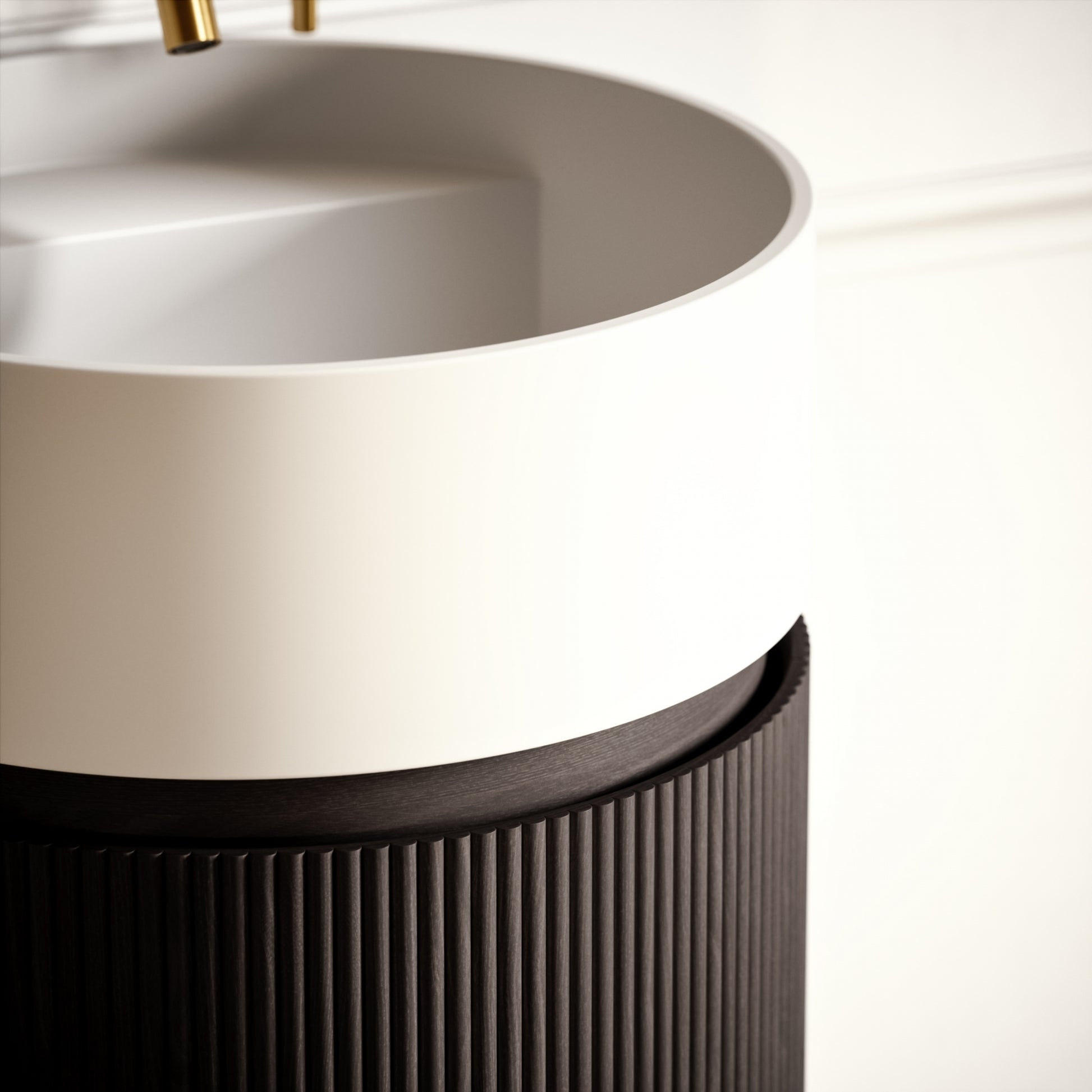 Chic Grey Oak Wood Grain Cylinder Vanity Unit with Stone Basin 450mm