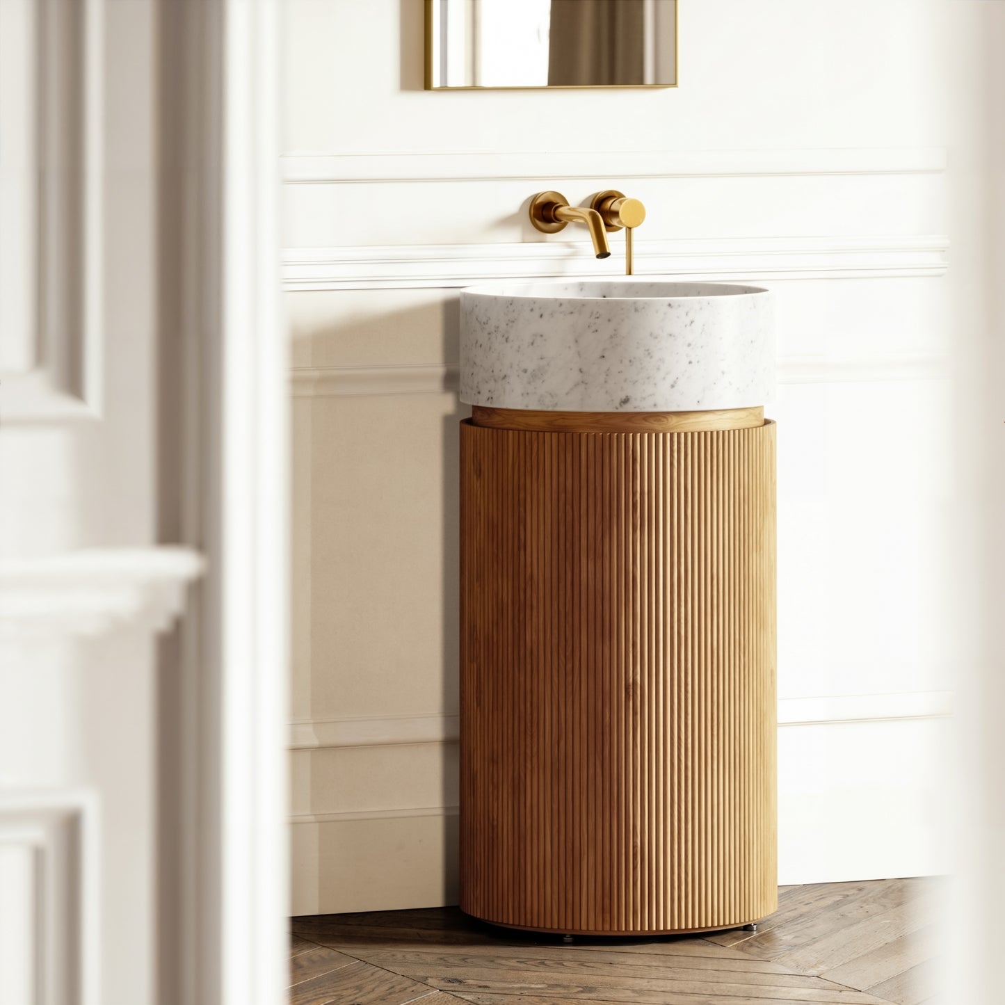 Chic Oak Wood Grain Cylinder Vanity Unit 450mm