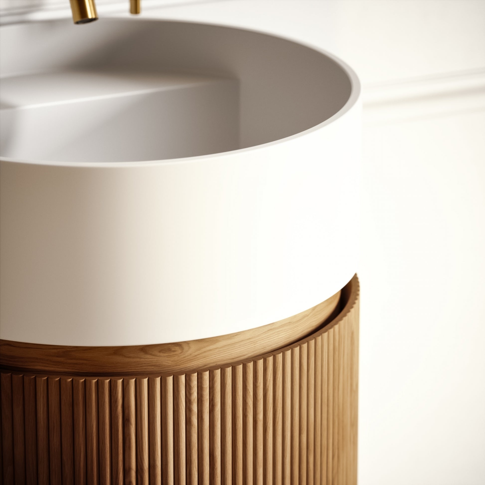 Chic Oak Wood Grain Cylinder Vanity Unit with Stone Basin 450mm