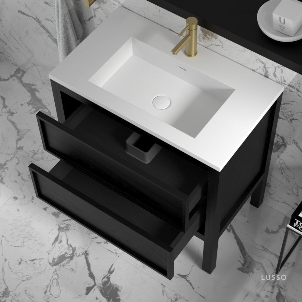Claridge Black Oak Vanity Unit with Stone Basin 800mm