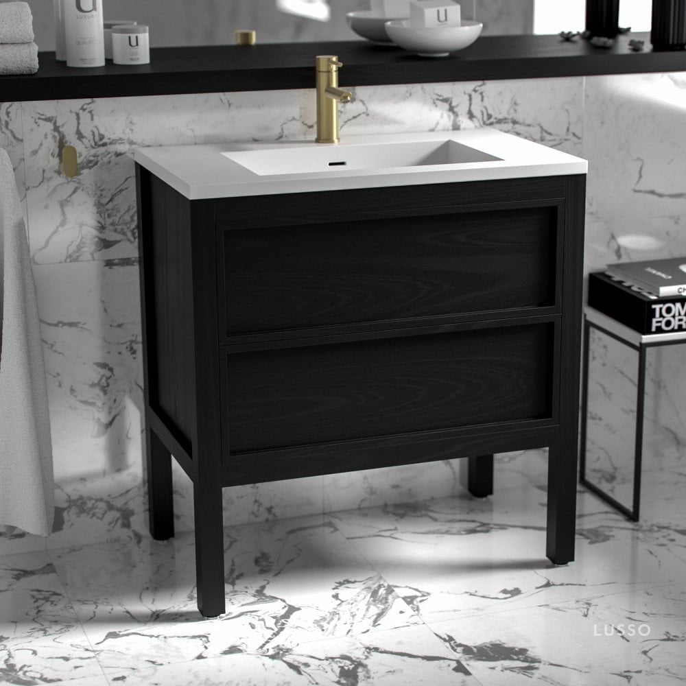 Claridge Black Oak Vanity Unit with Stone Basin 800mm
