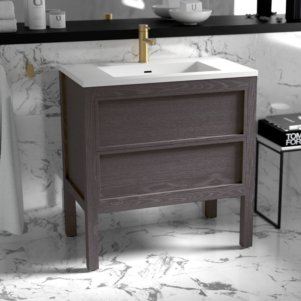 Claridge Grey Oak Vanity Unit with Stone Basin 800mm