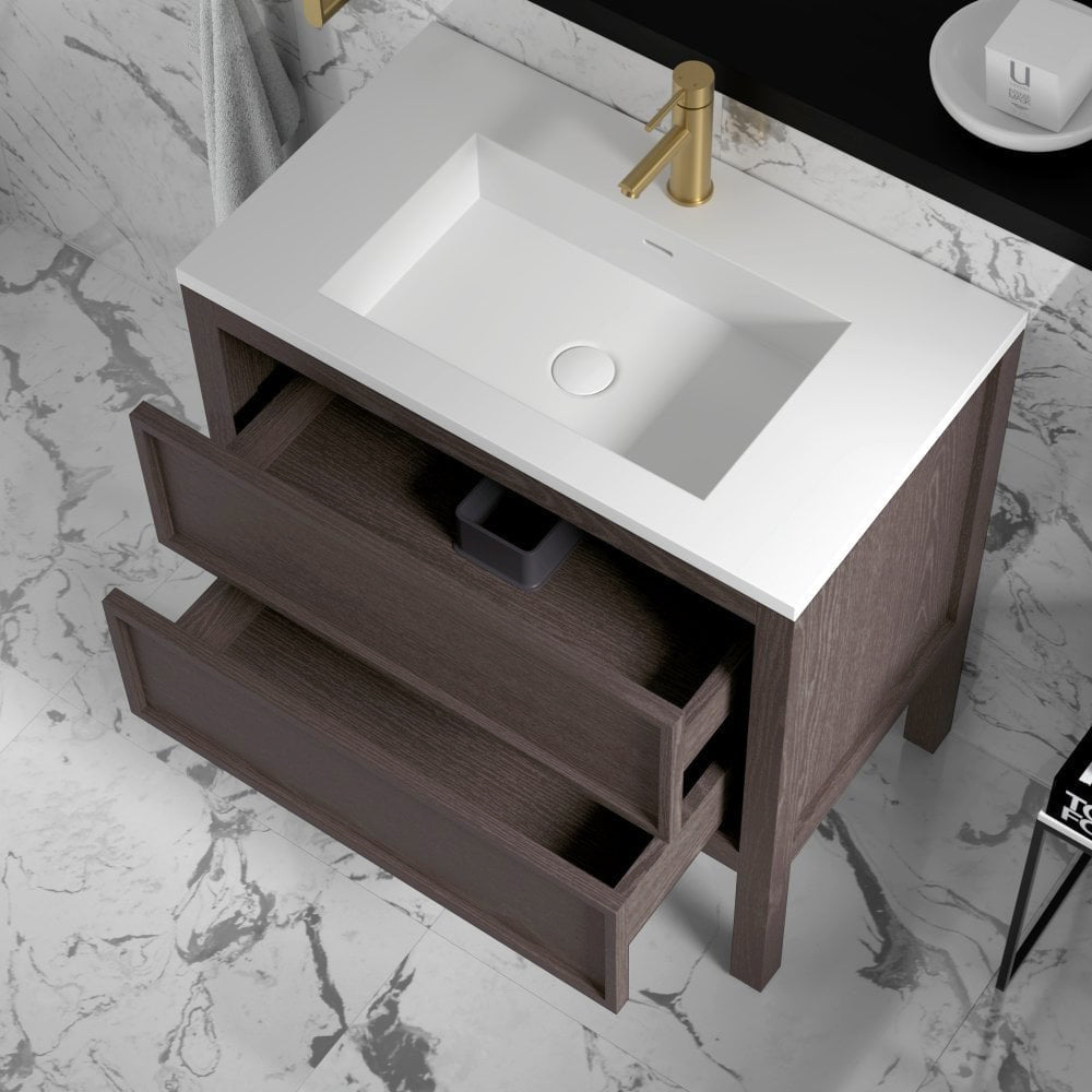 Claridge Grey Oak Vanity Unit with Stone Basin 800mm