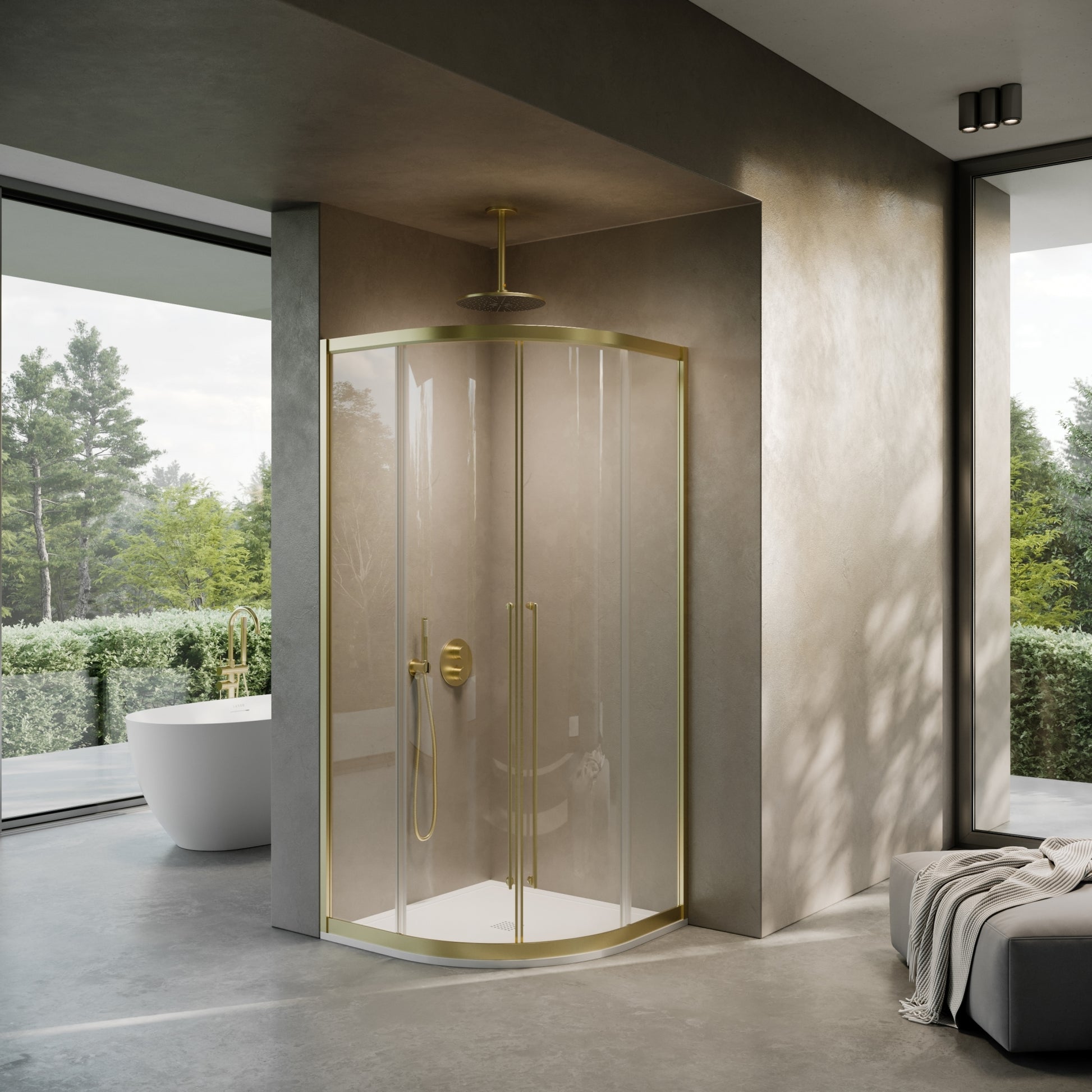 Cloud Quadrant Brushed Gold Shower Screen 900mm