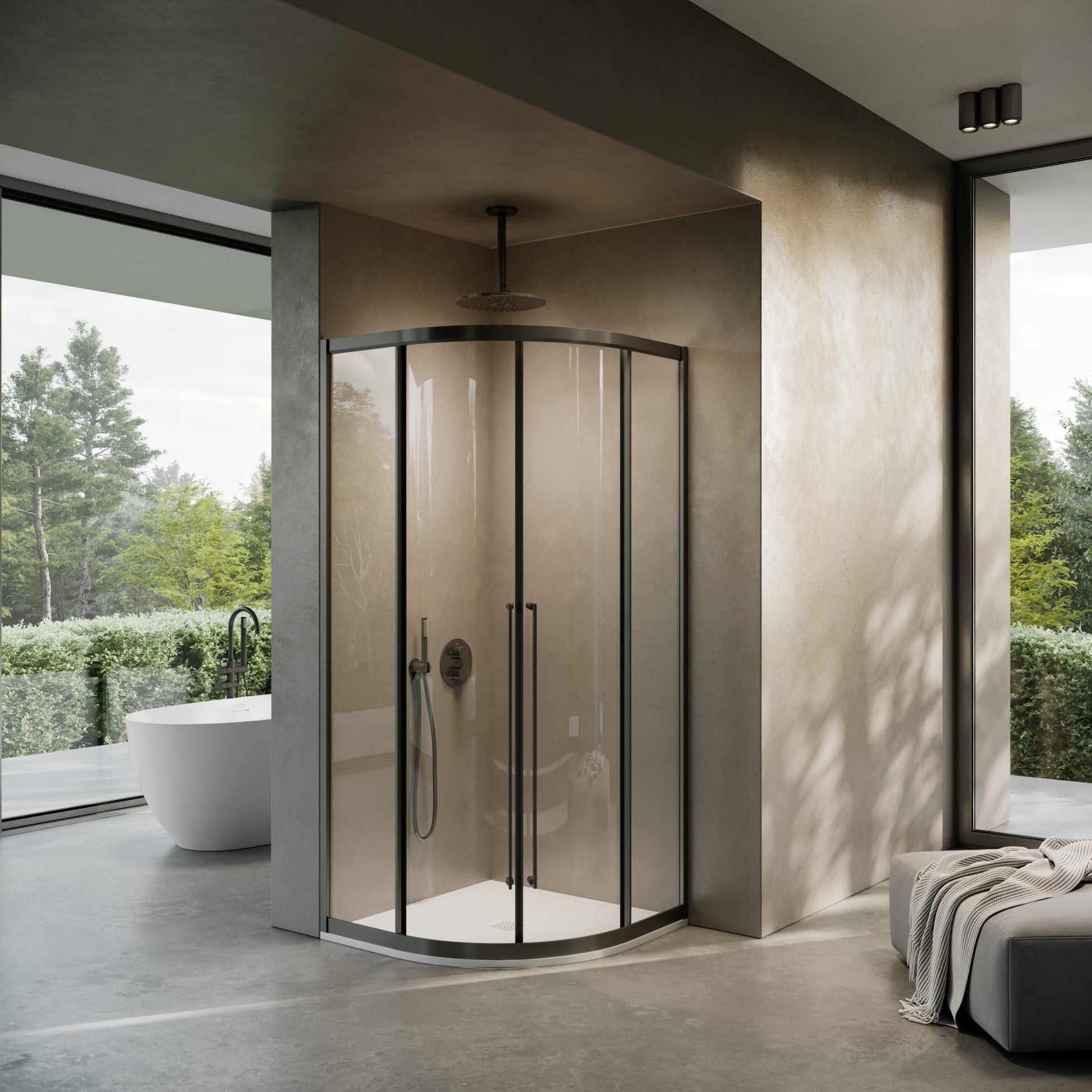 Cloud Quadrant Matte Black Shower Screen 900mm