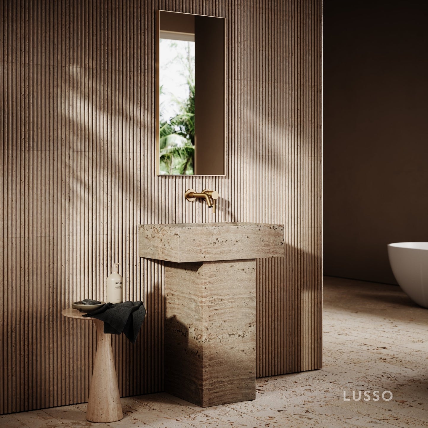 Concerto Travertine Stone Pedestal Basin 600mm