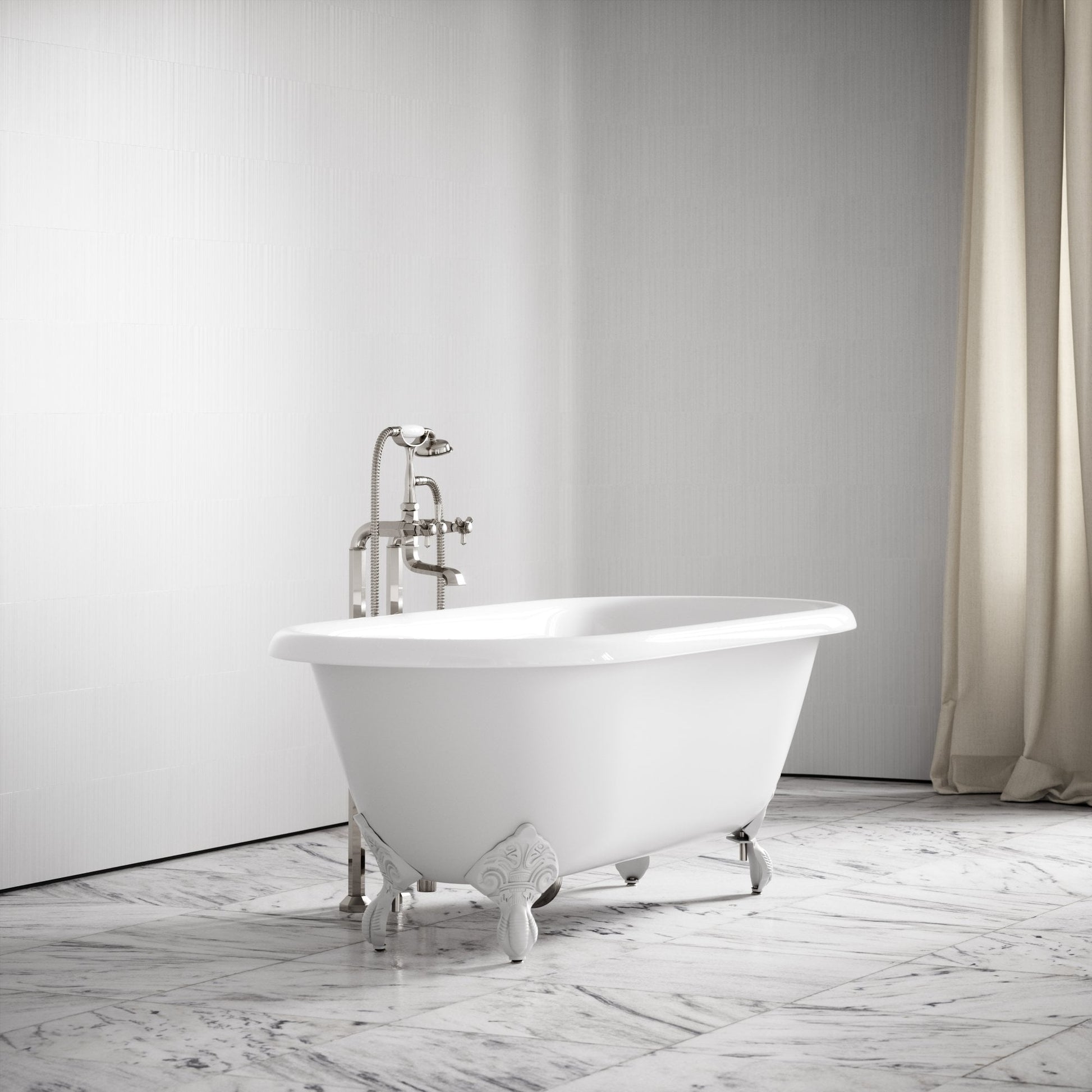 Connaught Matte White Freestanding Roll Top Cast Iron Bath 1675mm