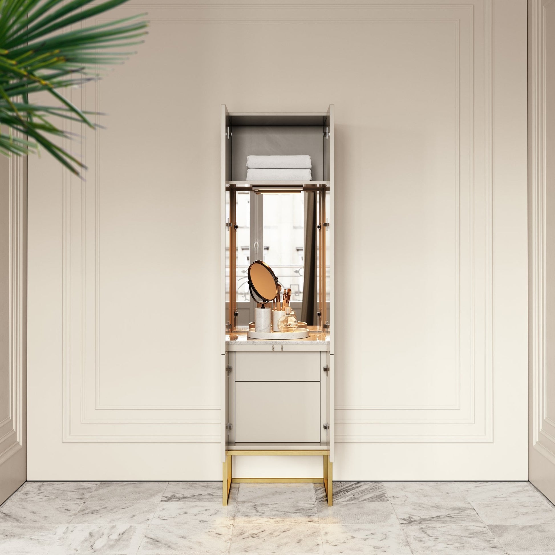 Couture Matte Velvet Beige Beauty Storage Cabinet 500mm