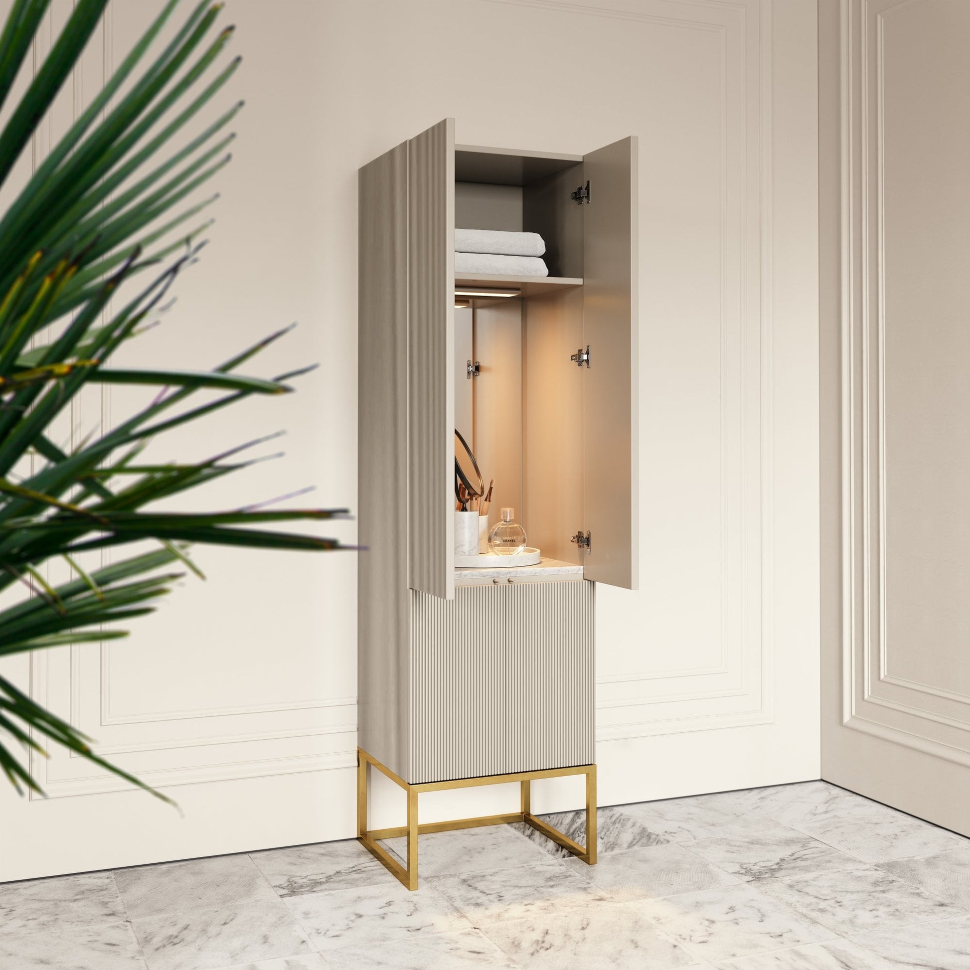 Couture Matte Velvet Beige Beauty Storage Cabinet 500mm
