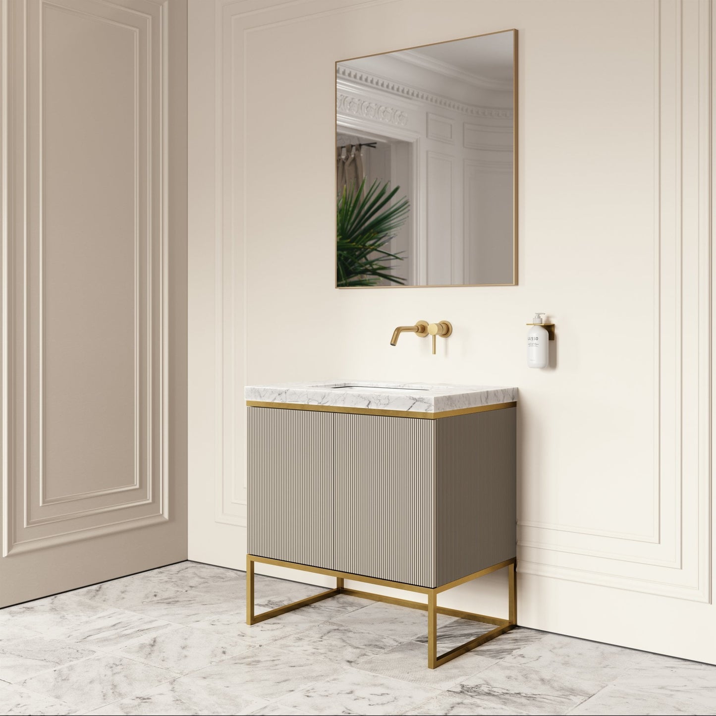 Couture Matte Velvet Beige Floorstanding Vanity Unit 800mm