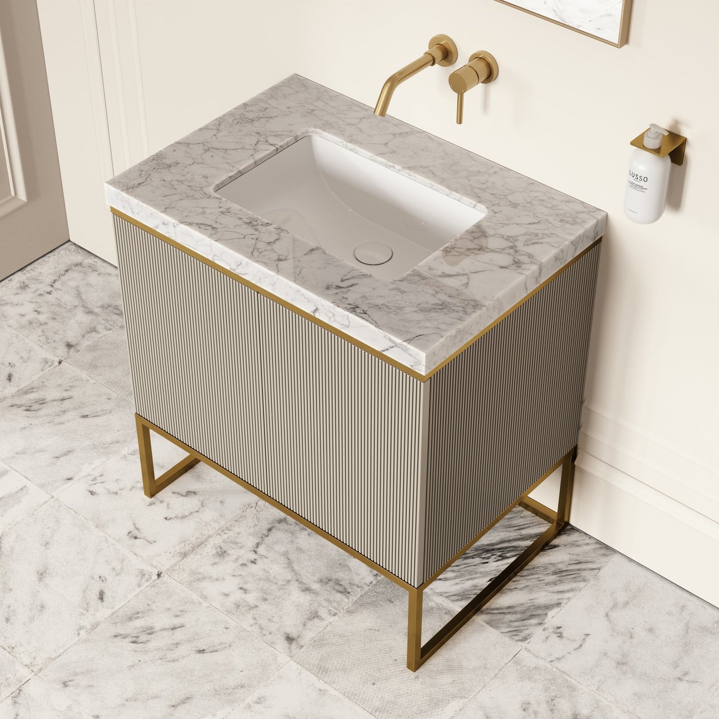 Couture Matte Velvet Beige Floorstanding Vanity Unit 800mm