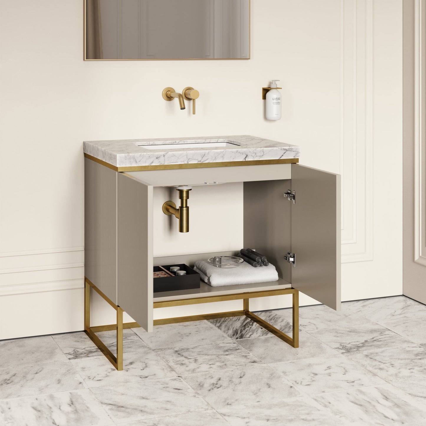Couture Matte Velvet Beige Floorstanding Vanity Unit 800mm
