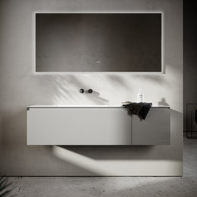 Cubik Pale Grey Wood Grain Vanity Unit 1500mm