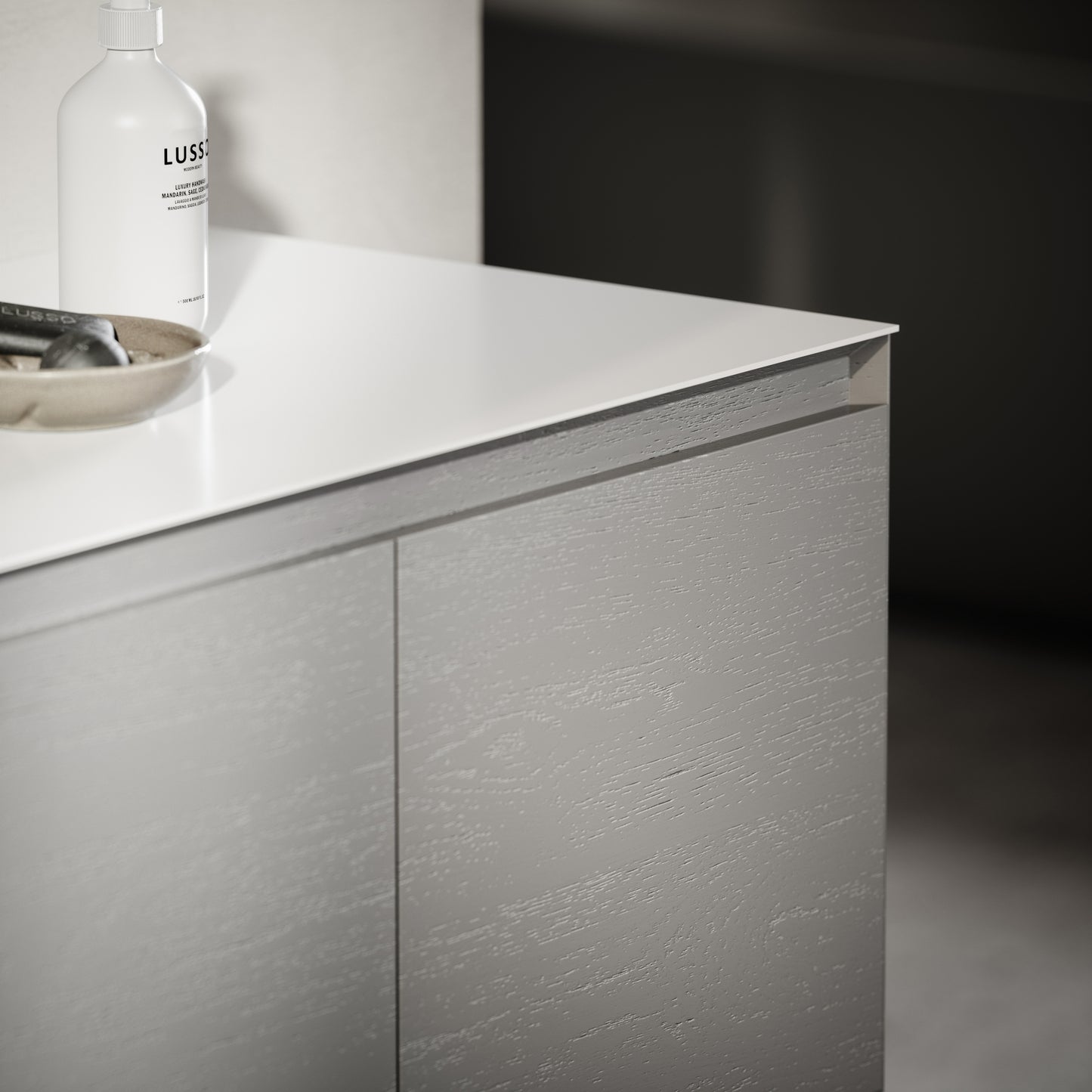 Cubik Pale Grey Wood Grain Vanity Unit 1500mm