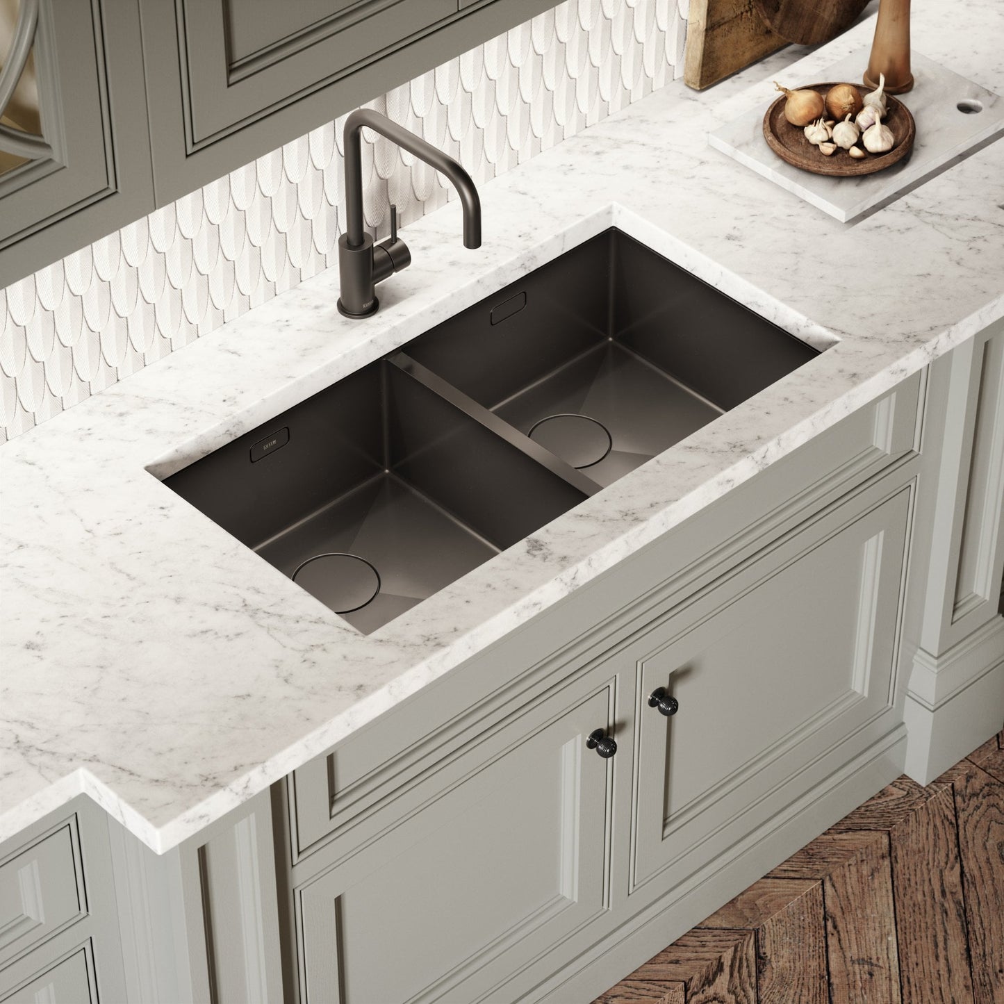 Cubo Gunmetal Black Undermount Double Kitchen Sink