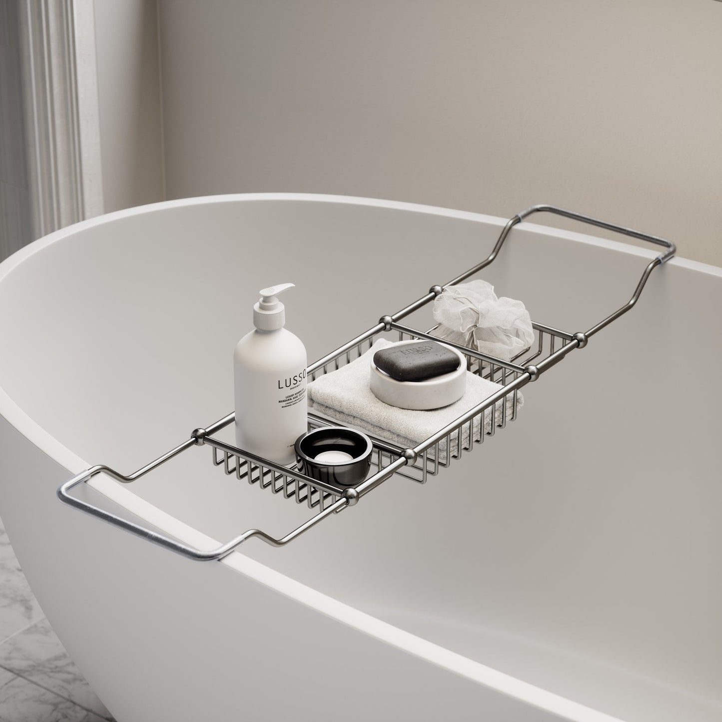 Decor Brushed Stainless Bath Caddy Rack (830-930mm)