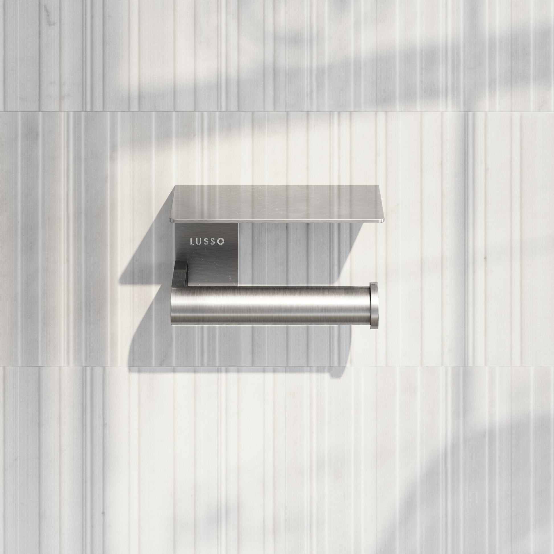 Deka Brushed Stainless Toilet Roll Holder with Shelf
