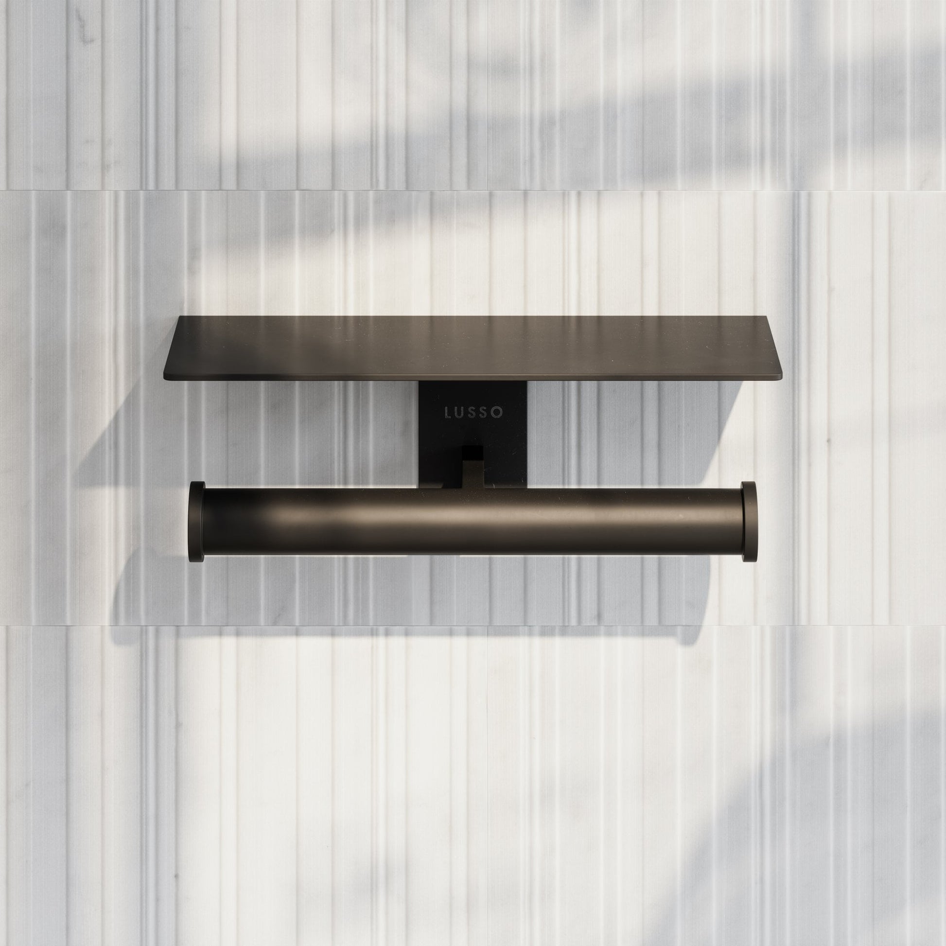 Deka Matte Black Double Toilet Roll Holder with Shelf