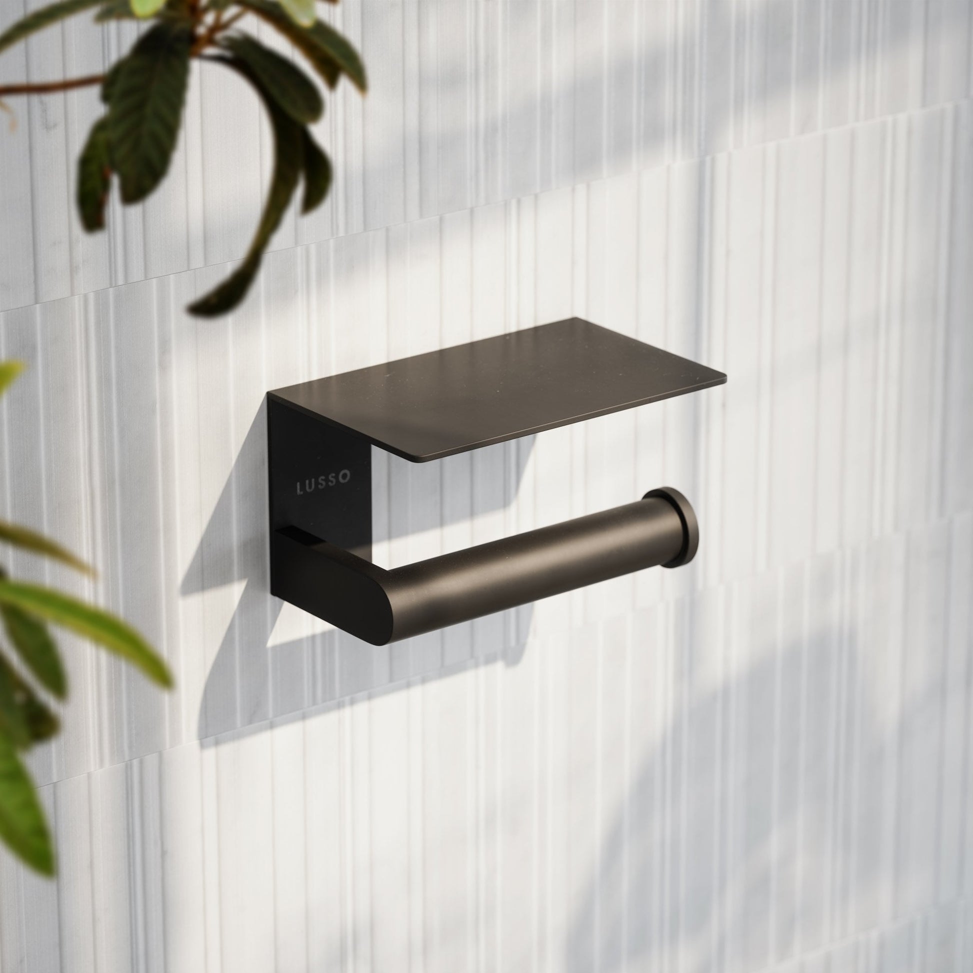Deka Matte Black Toilet Roll Holder with Shelf