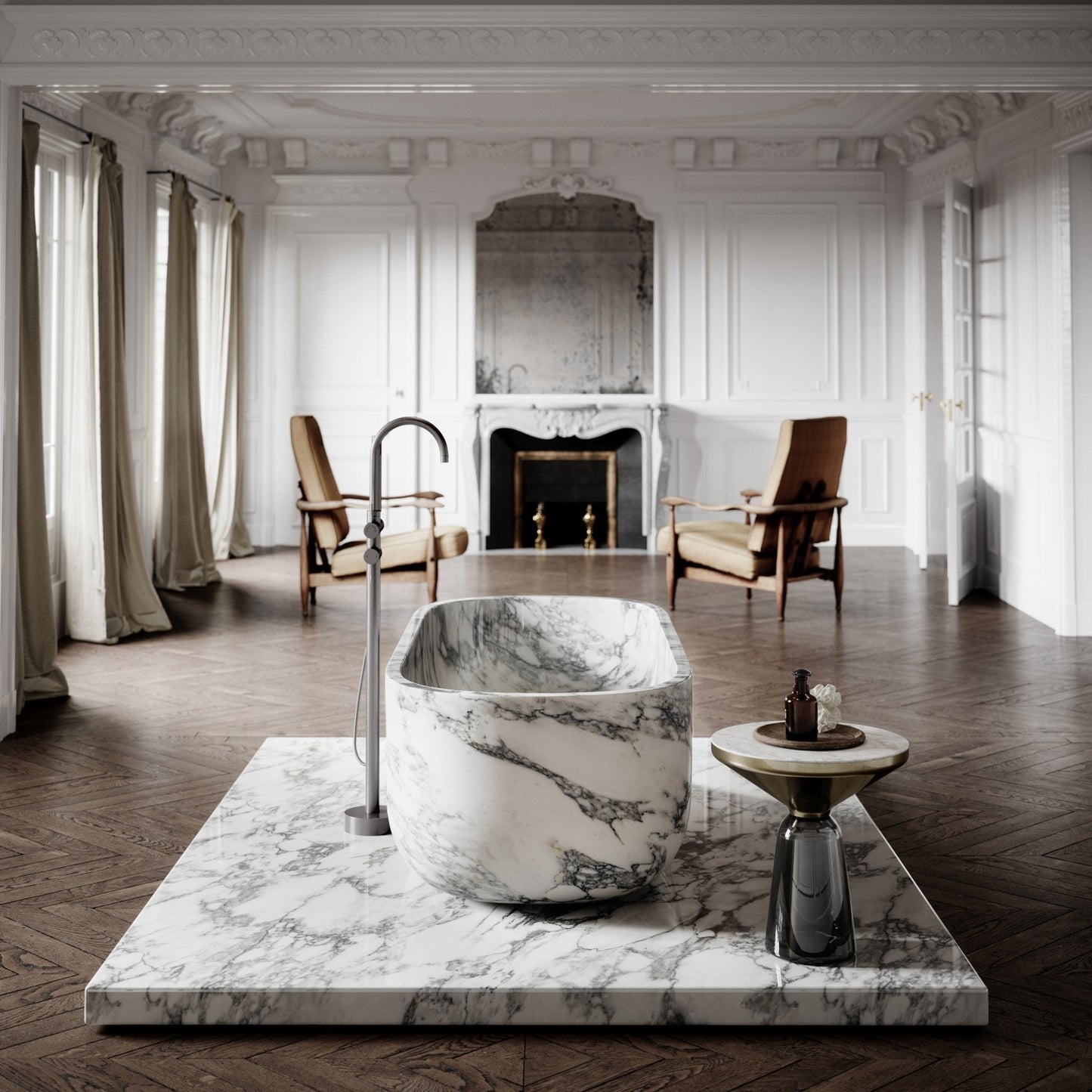 Designo Arabescato Marble Freestanding Stone Bath 1780mm