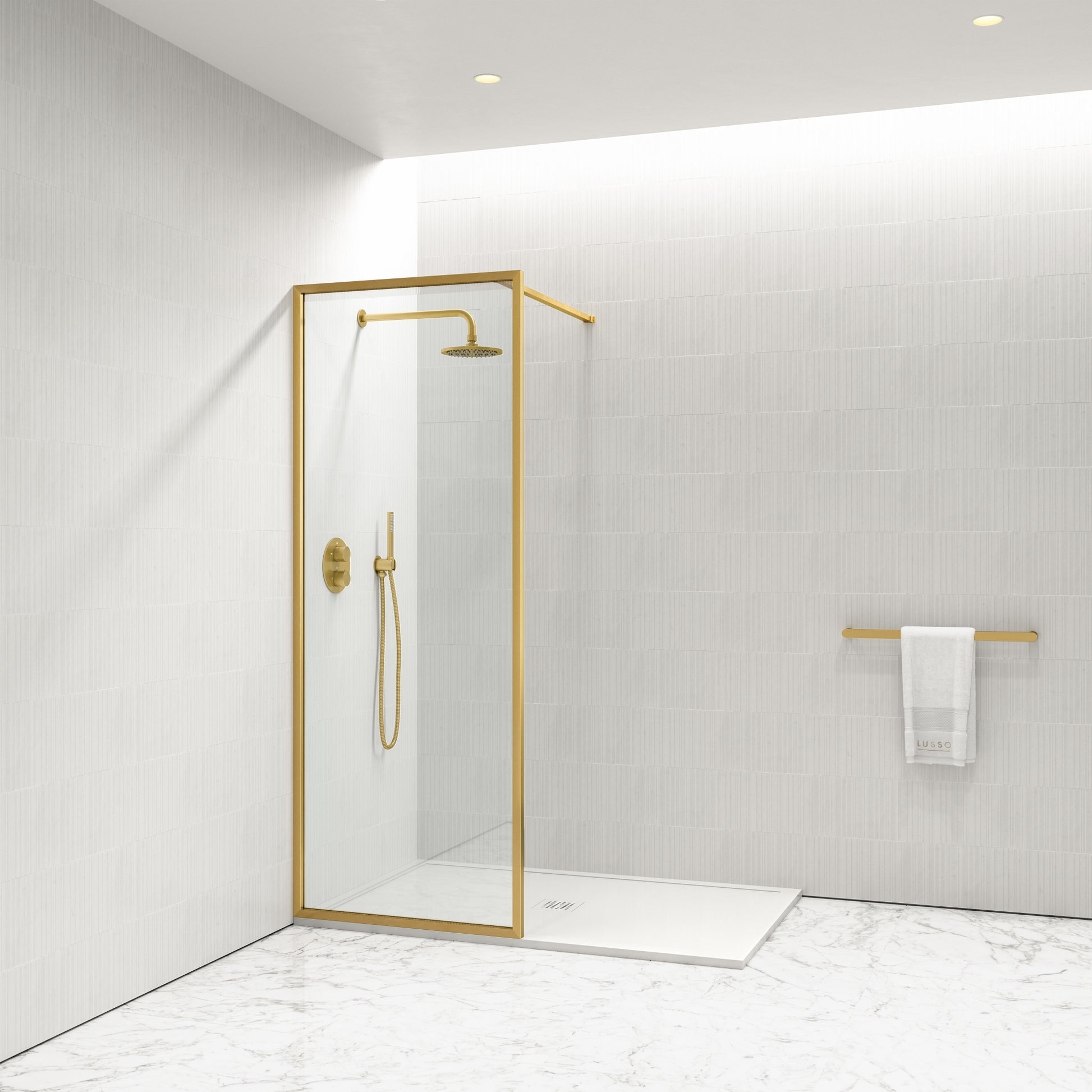 Designo Complete Walk In Shower Enclosure Brushed Gold - KIT A (ALL SIZES)