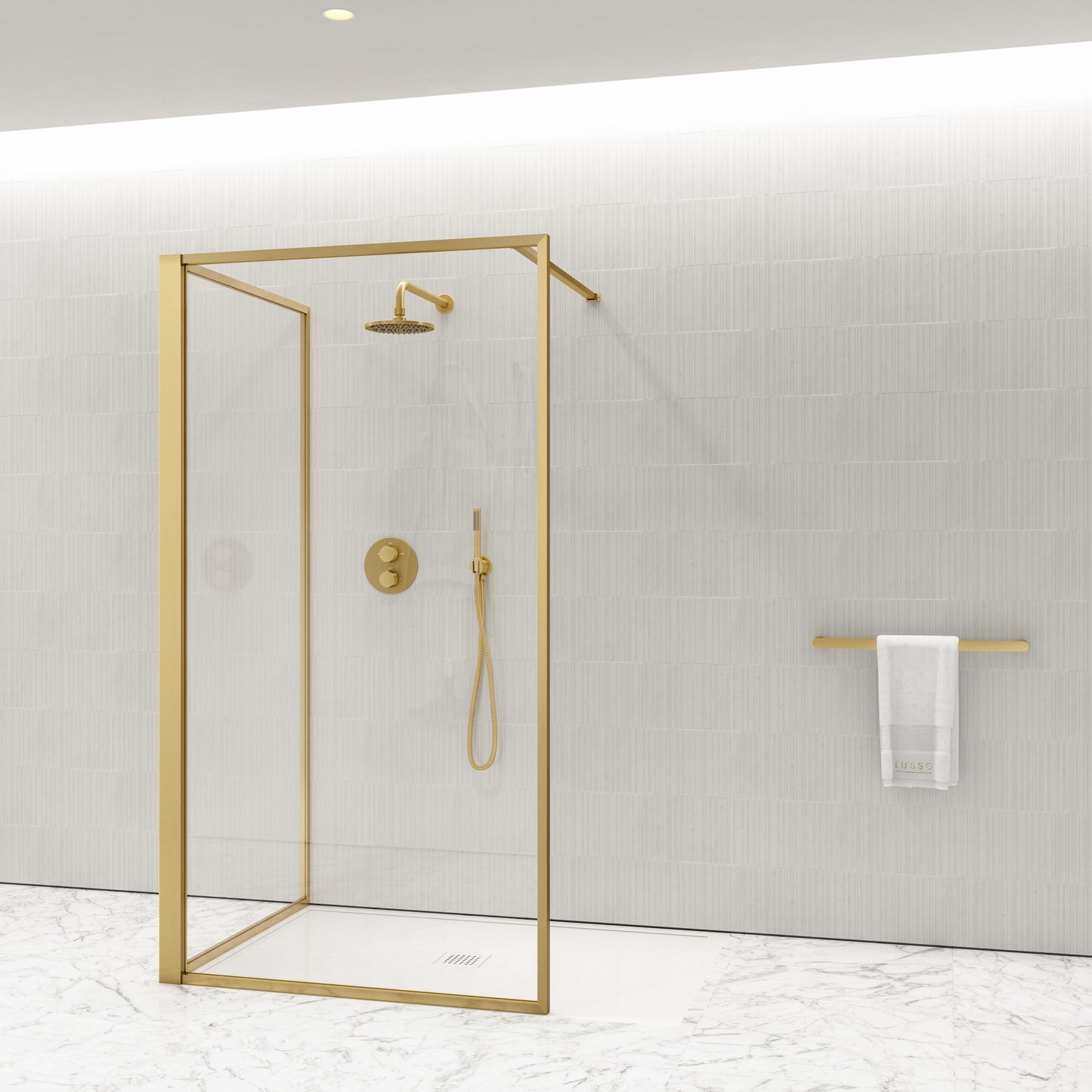 Designo Complete Walk In Shower Enclosure Brushed Gold - KIT C (ALL SIZES)