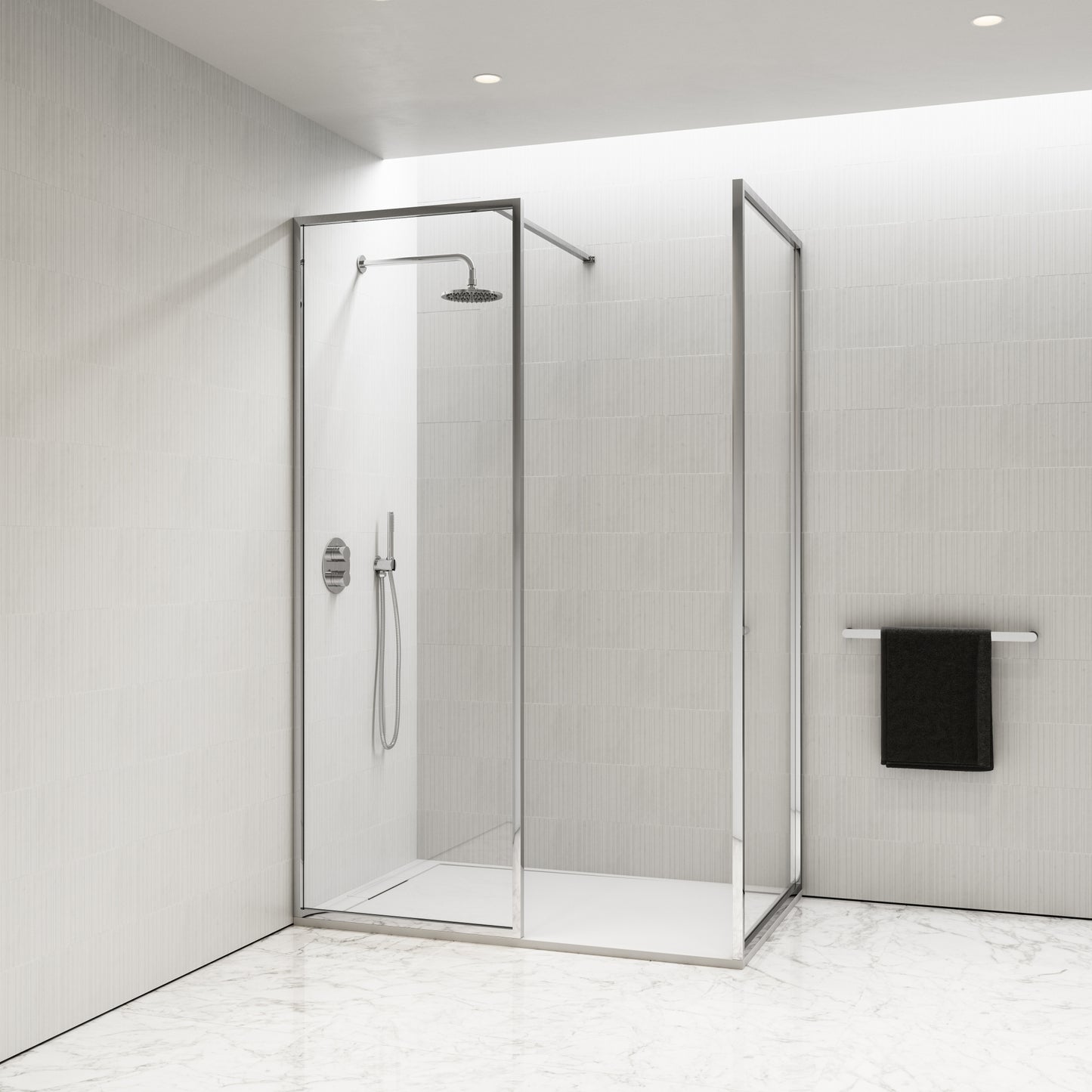 Designo Complete Walk In Shower Enclosure Chrome - KIT B (ALL SIZES)