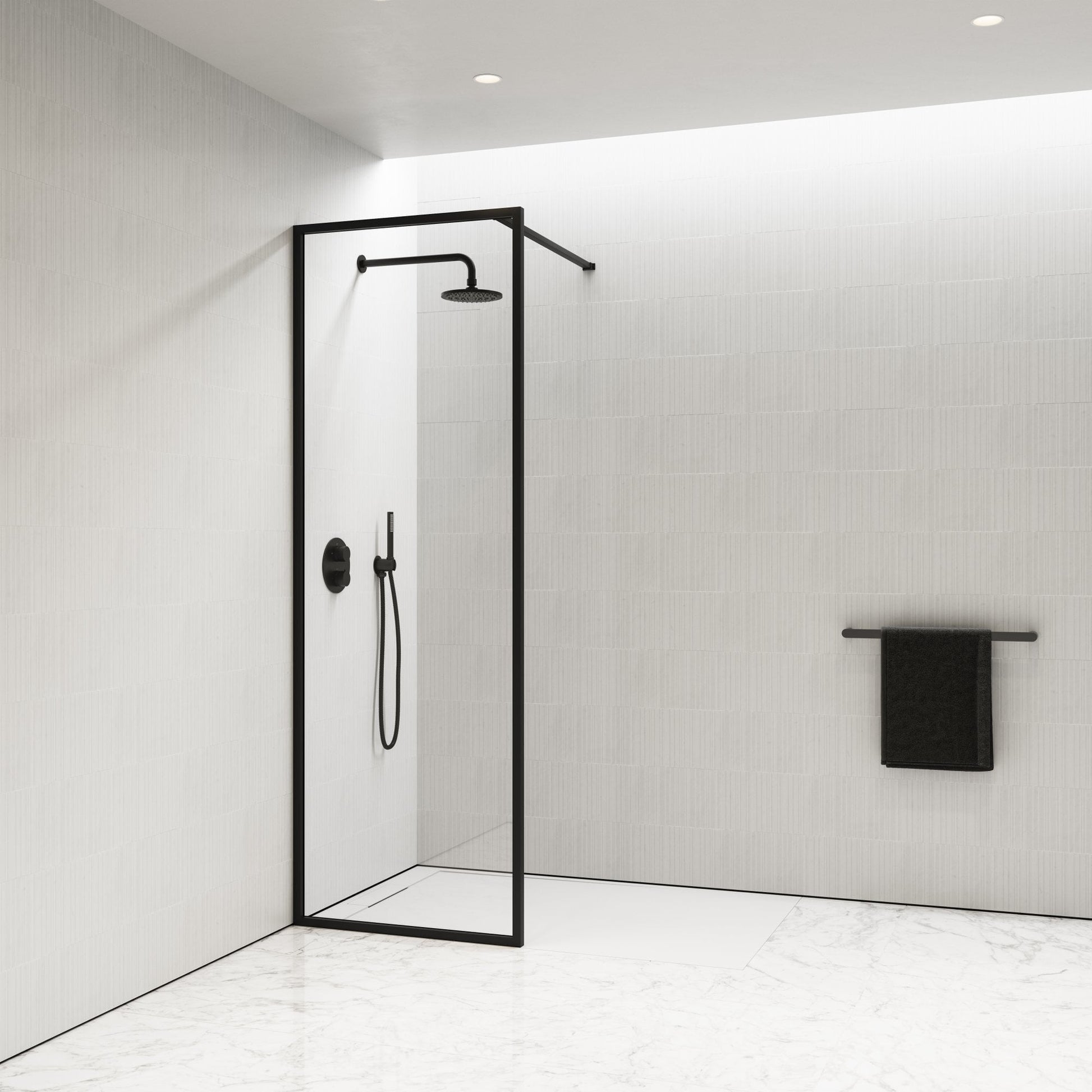 Designo Complete Walk In Shower Enclosure Matte Black - KIT A (ALL SIZES)