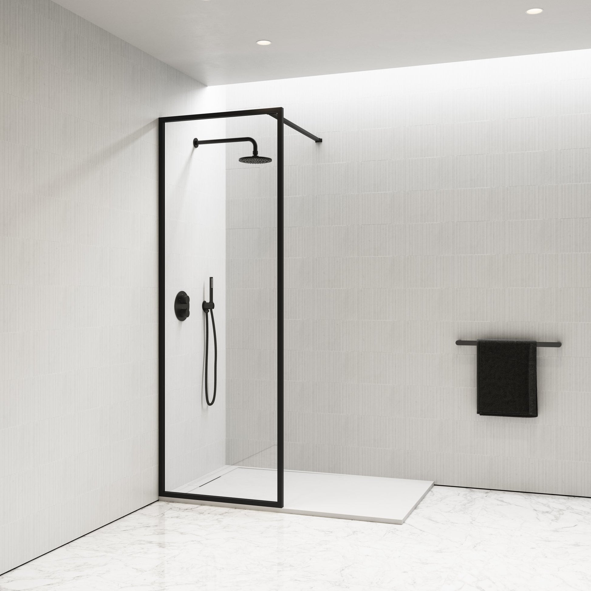 Designo Complete Walk In Shower Enclosure Matte Black - KIT A (ALL SIZES)