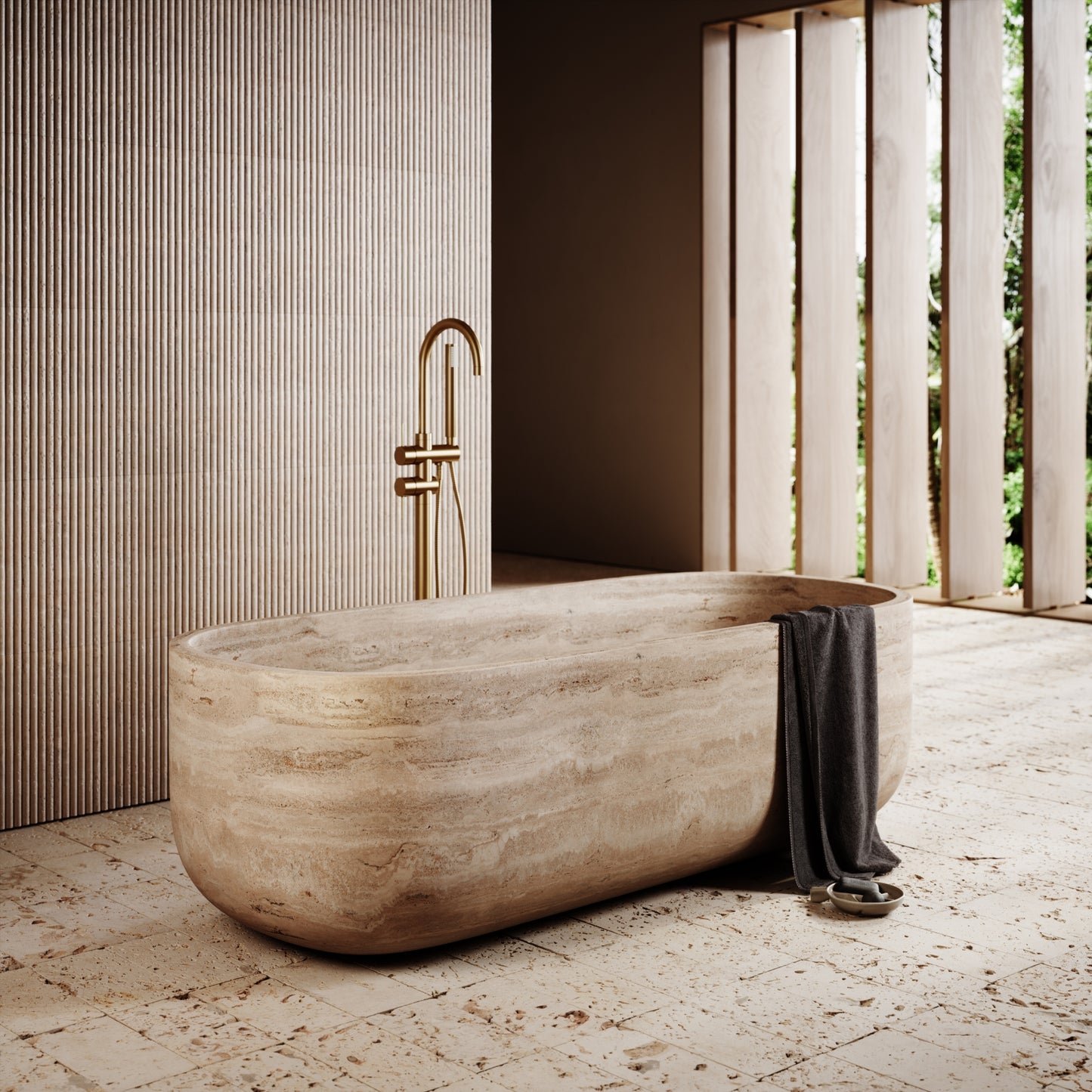 Designo Travertine Freestanding Bath 1700mm