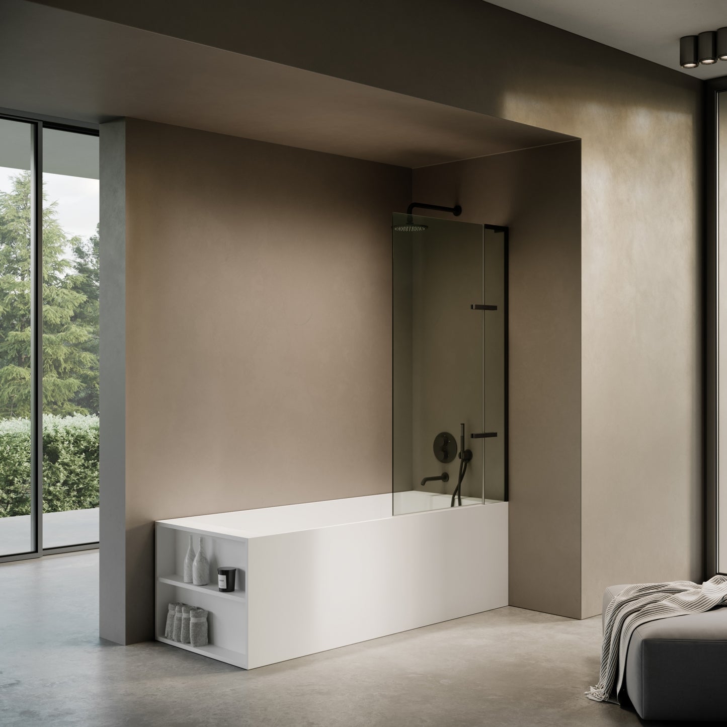 Doccia Matte Black Frameless Folding Bath Shower Screen 900mm