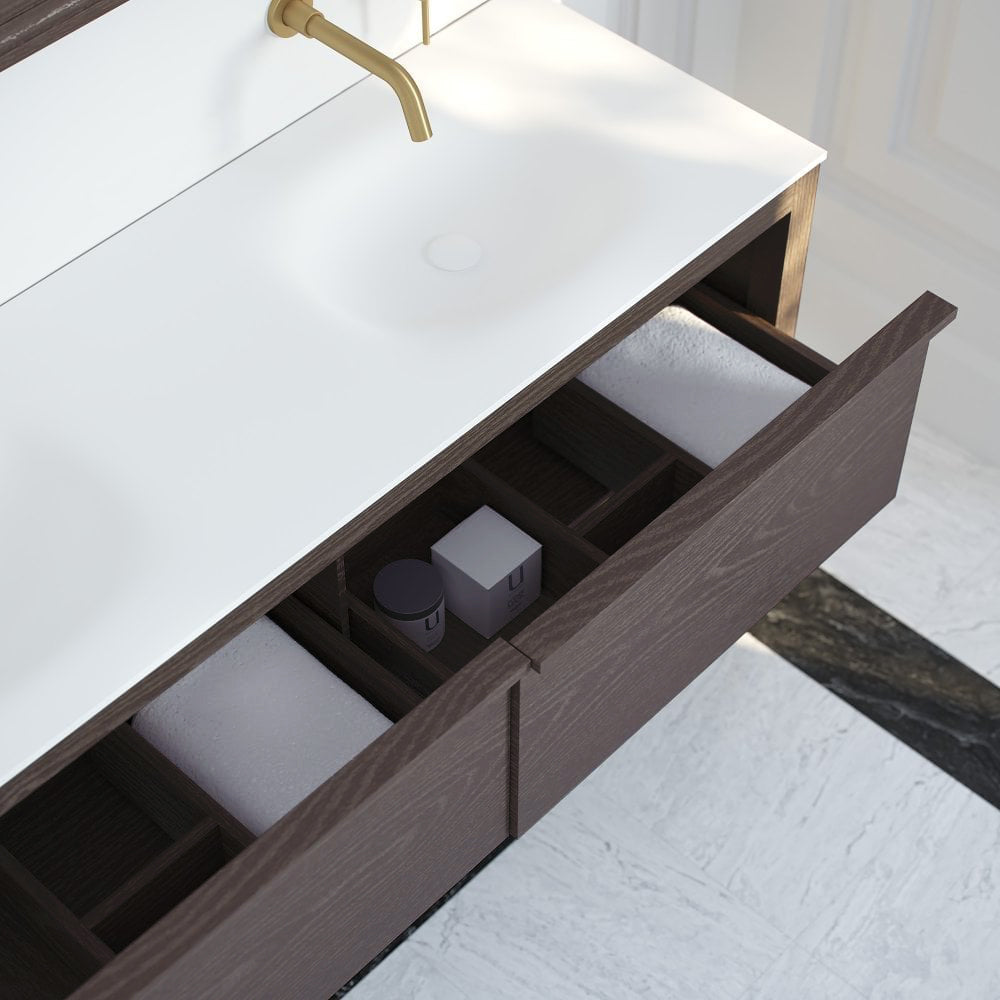 Dorchester Grey Oak Double Vanity Unit with Stone Basin 1500mm