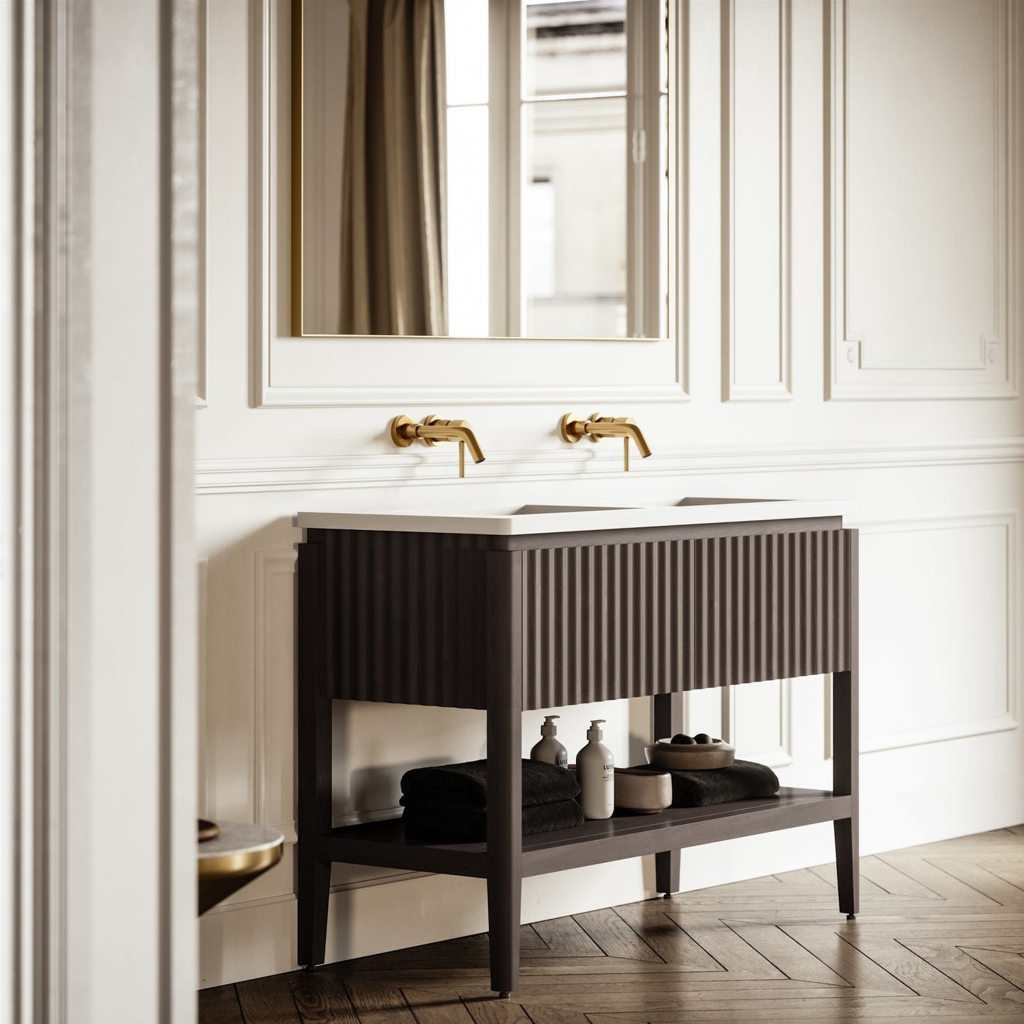 Eclat Grey Oak Wood Grain Vanity Unit 1200mm