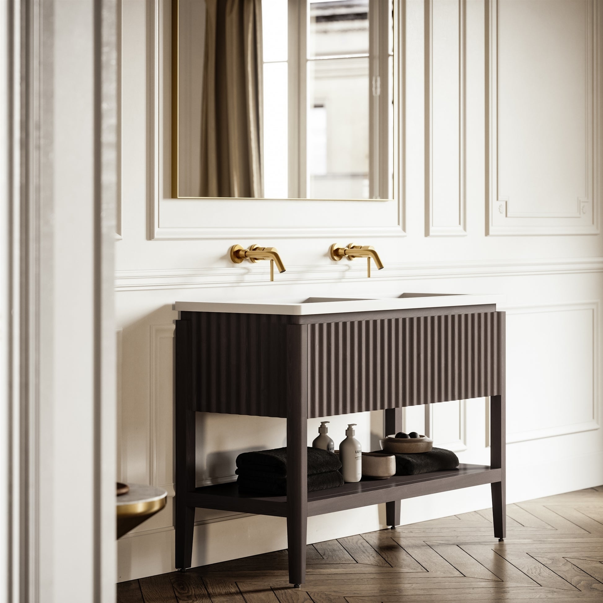 Eclat Grey Oak Wood Grain Vanity Unit 1200mm