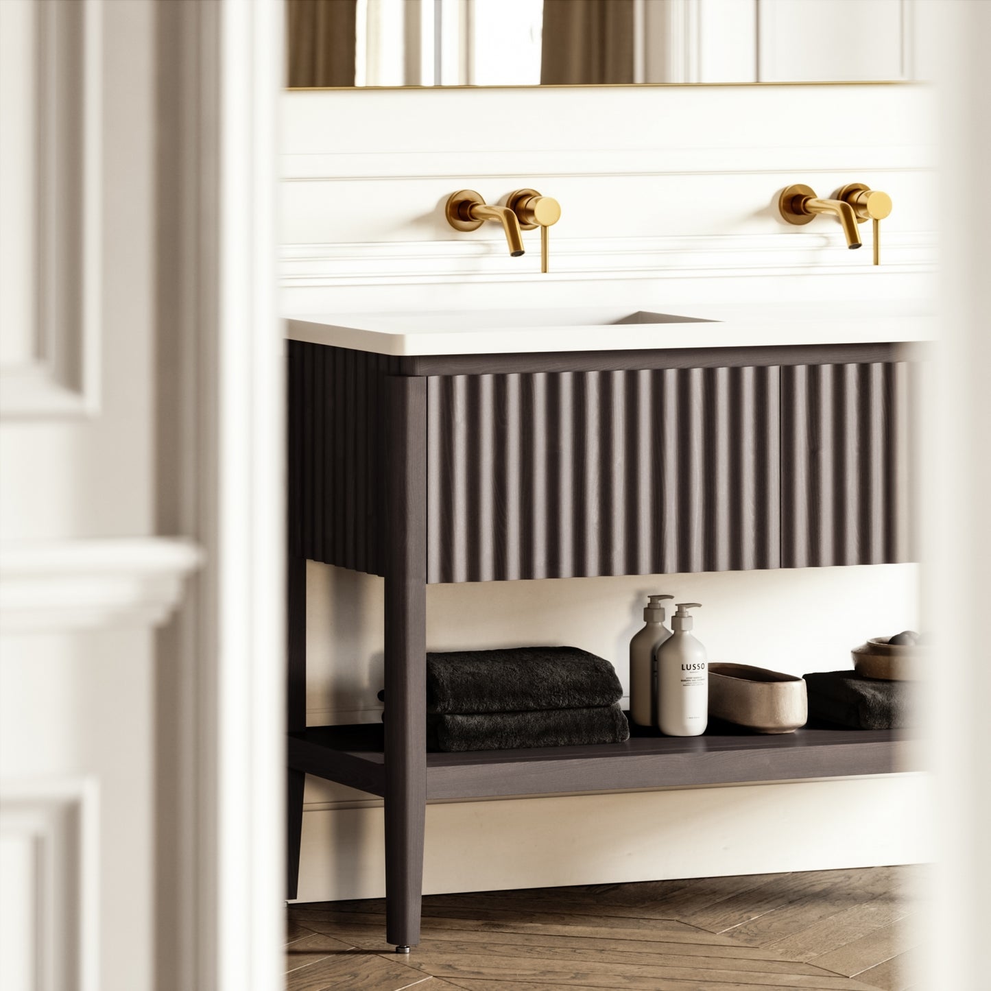 Eclat Grey Oak Wood Grain Vanity Unit 1200mm