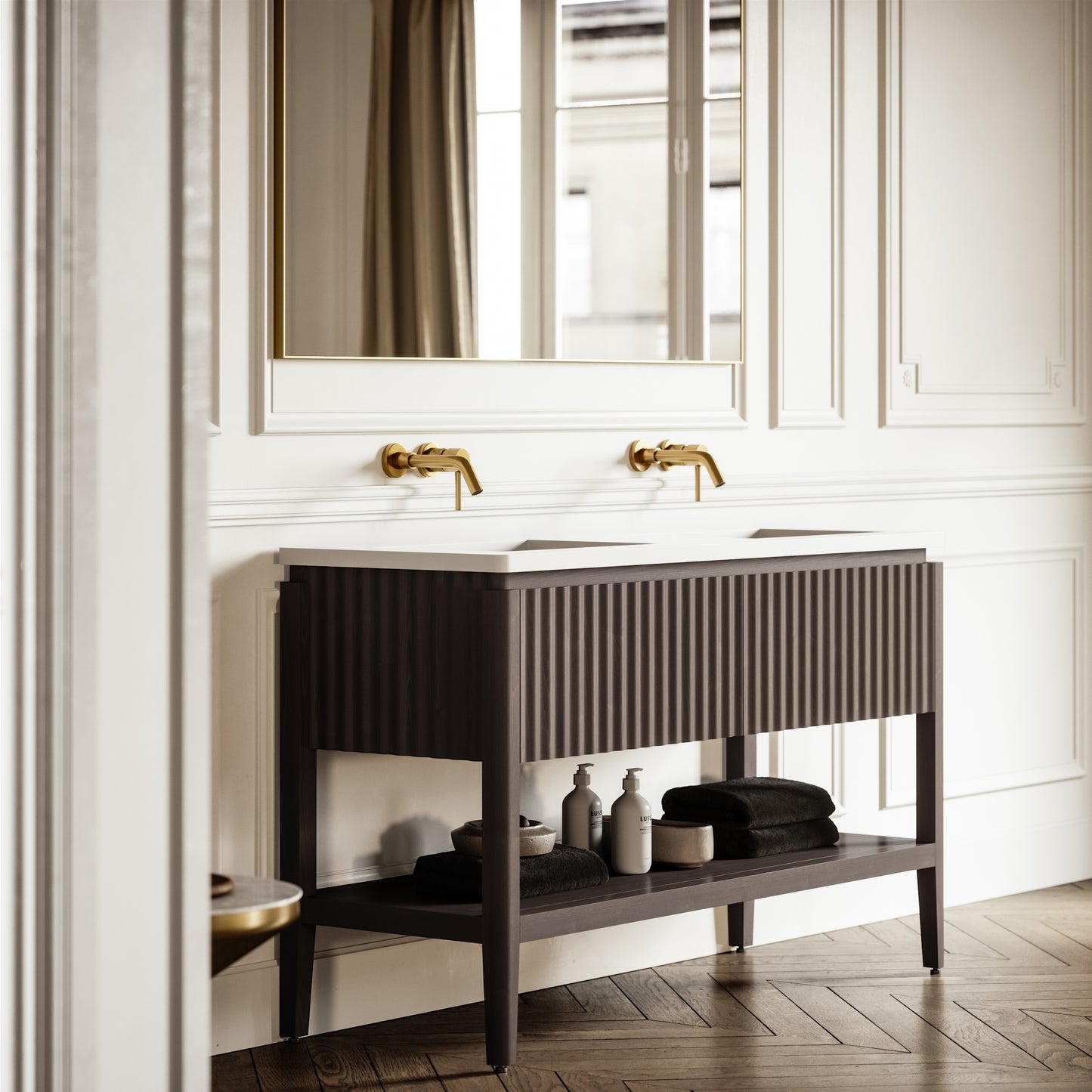 Eclat Grey Oak Wood Grain Vanity Unit 1400mm