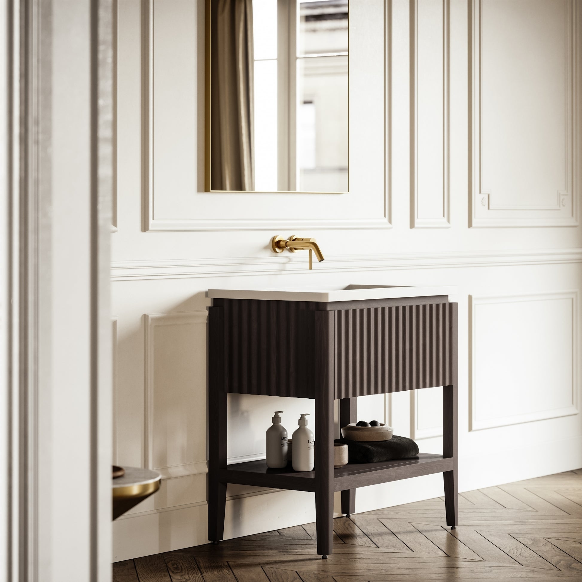 Eclat Grey Oak Wood Grain Vanity Unit 800mm