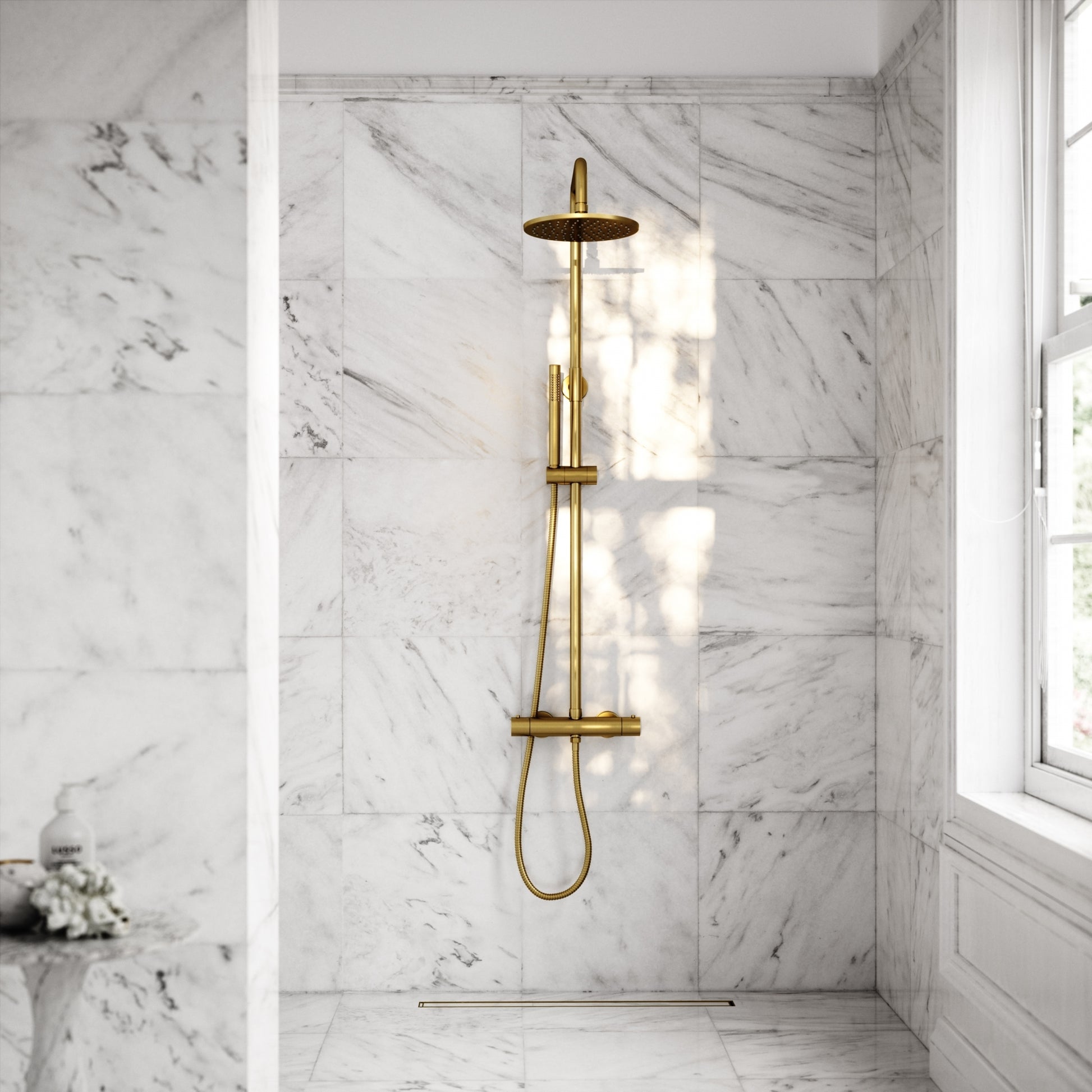 Elegance Brushed Gold Exposed Thermostatic Bar Shower with Riser