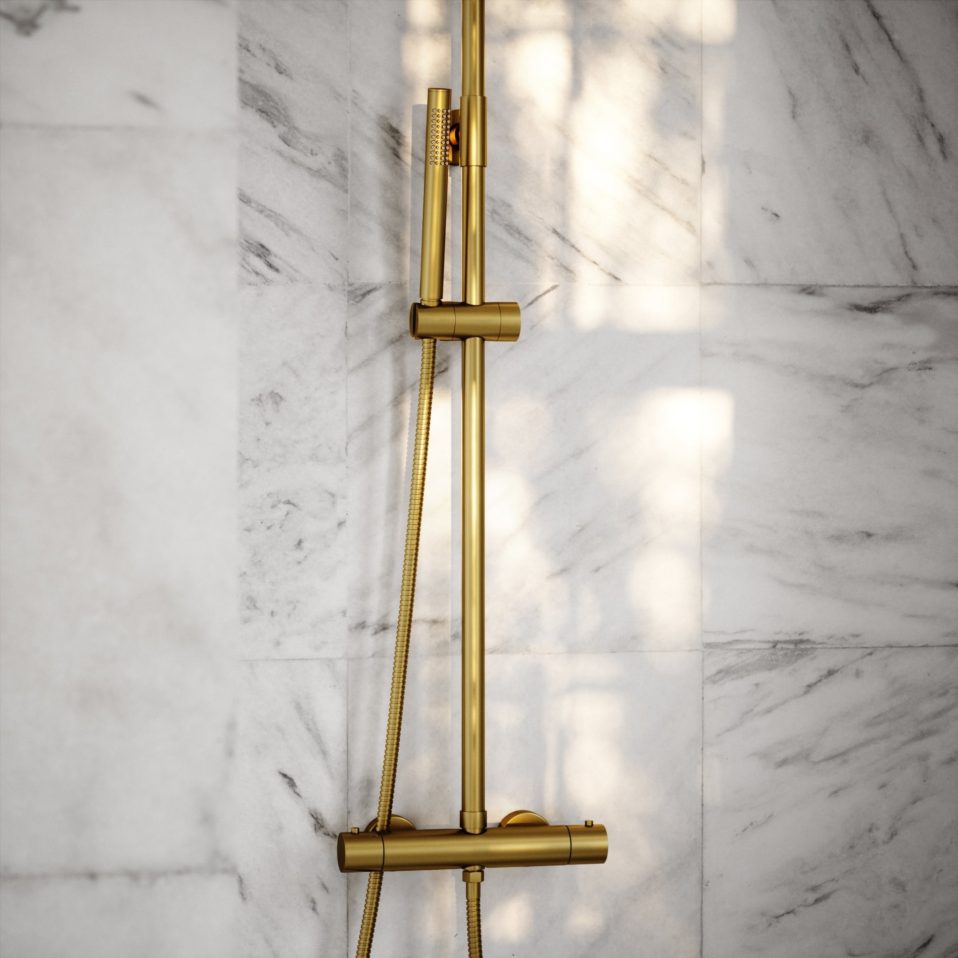 Elegance Brushed Gold Exposed Thermostatic Bar Shower with Riser