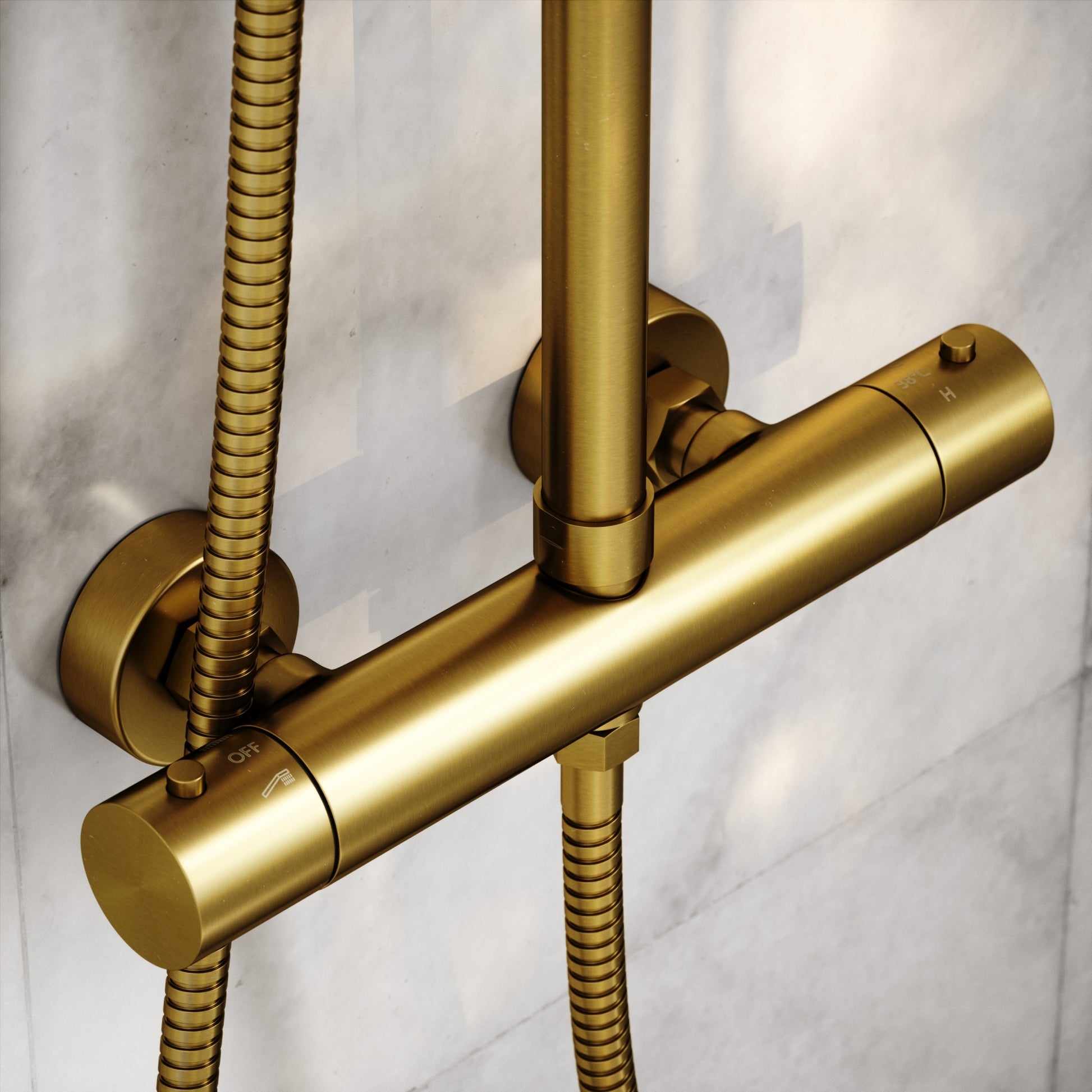 Elegance Brushed Gold Exposed Thermostatic Bar Shower with Riser