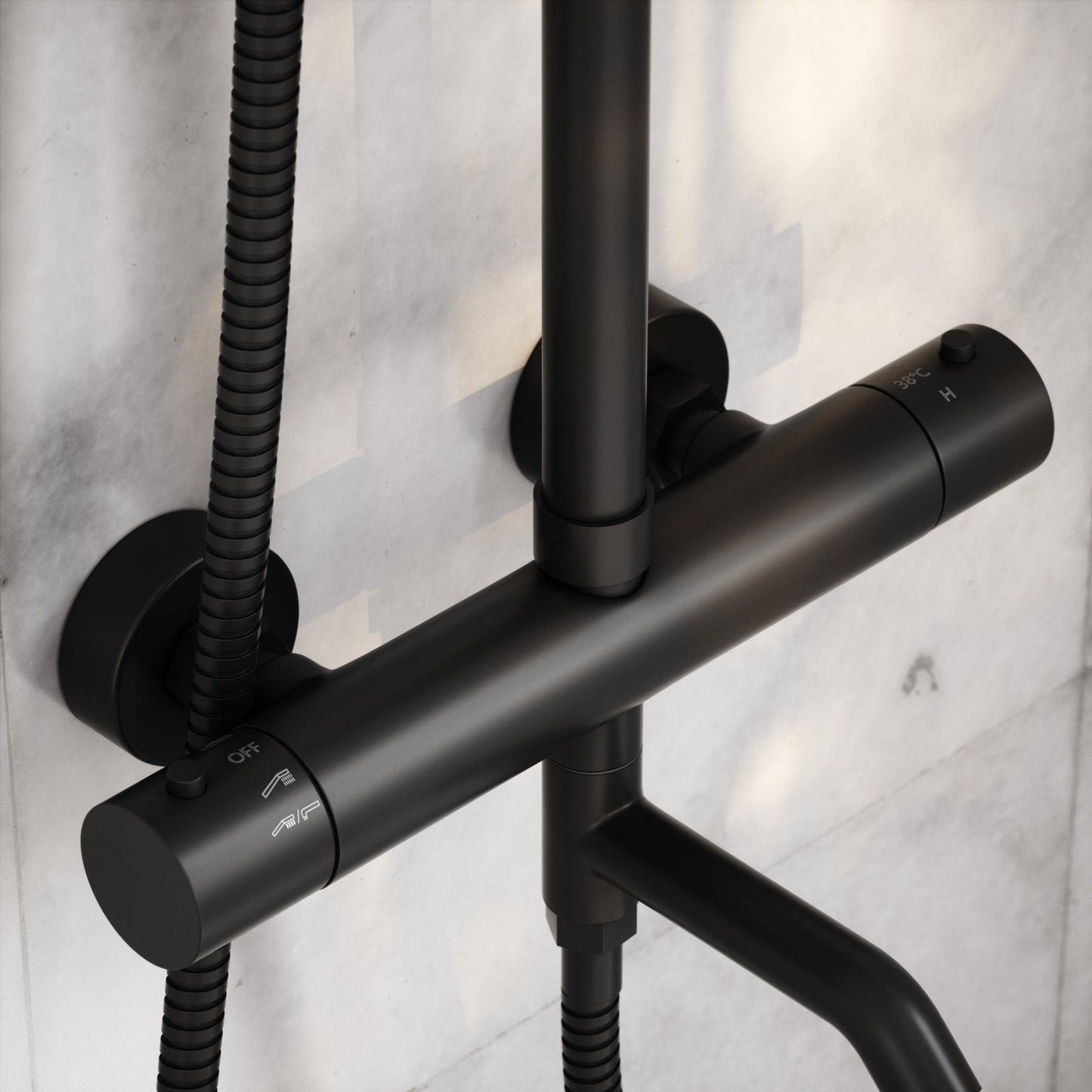 Elegance Matte Black Exposed Thermostatic 3 Way Shower