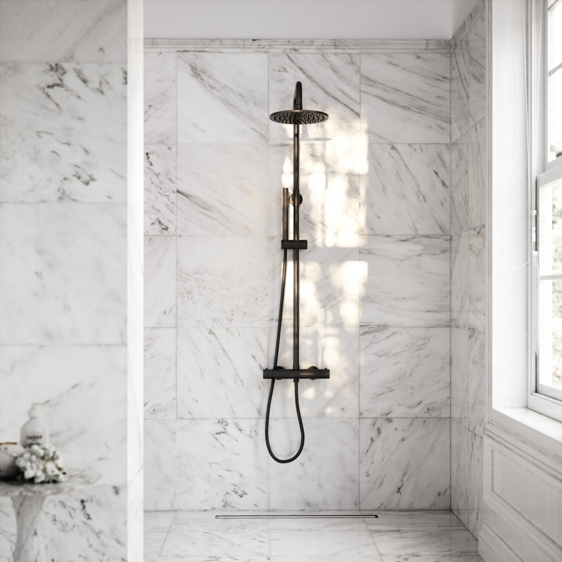 Elegance Matte Black Exposed Thermostatic Bar Shower with Riser